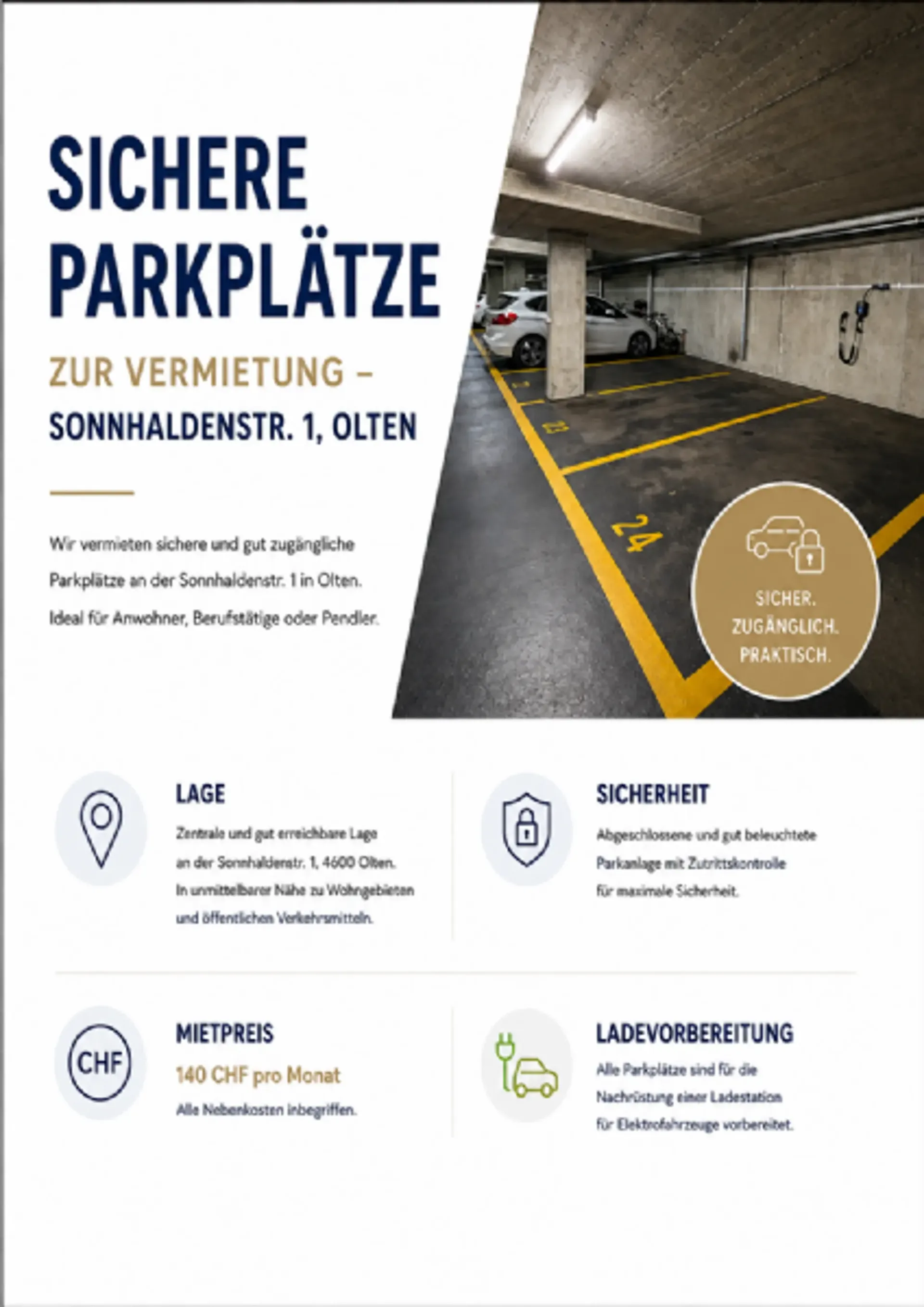 Einstellhallenplätze zu vermieten