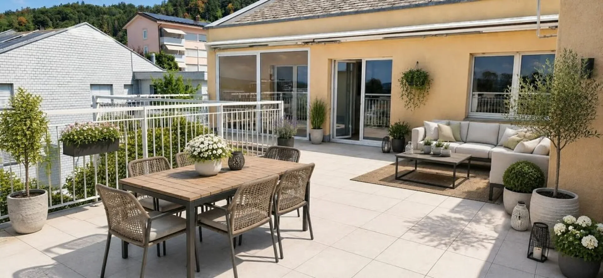 Traumhafte Attika-Wohnung (Maisonette) mit grosser Terrasse+Balkon und Abendsonne