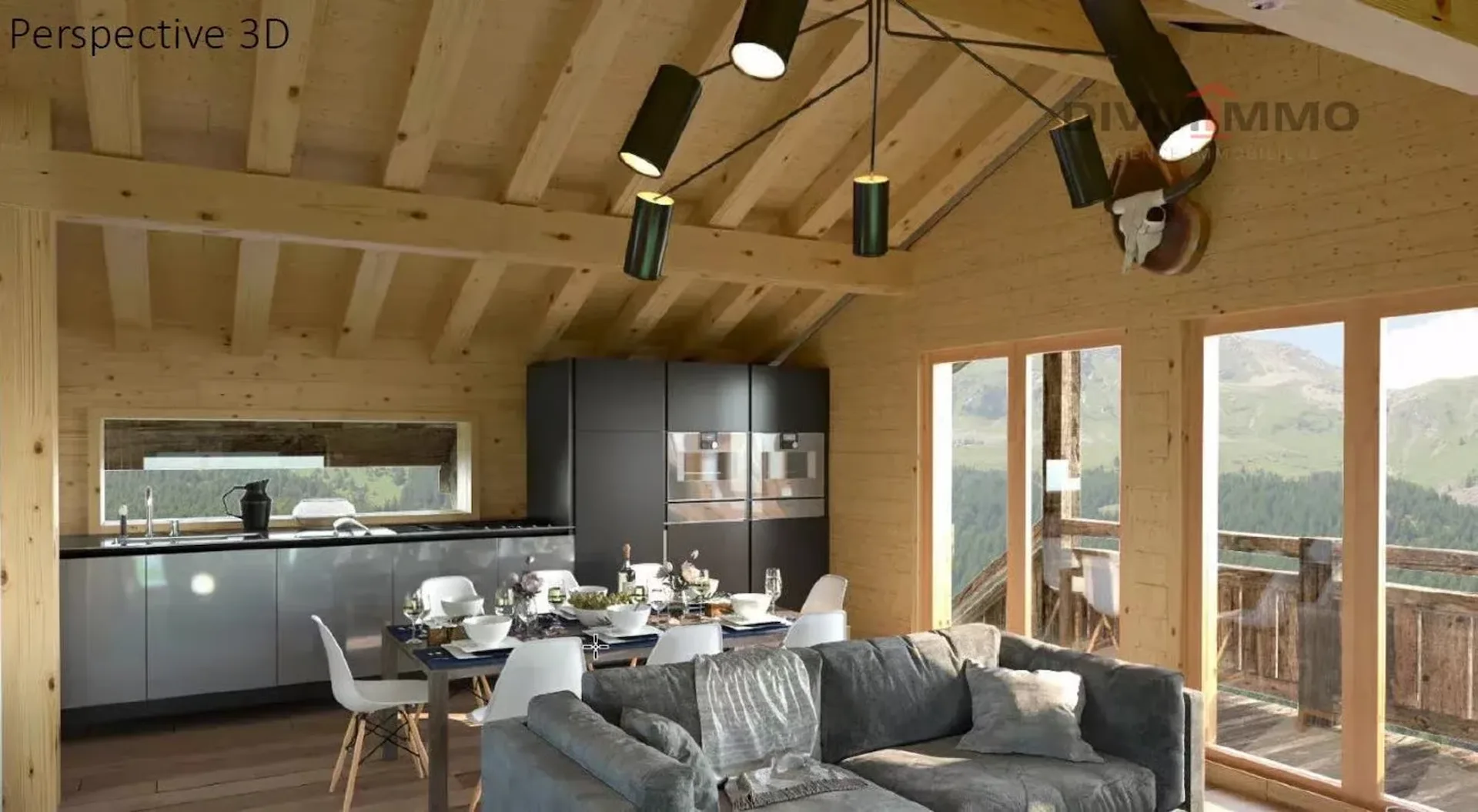 Luxus-Chalet mit 5,5 Zimmern auf Plan, Panoramablick.