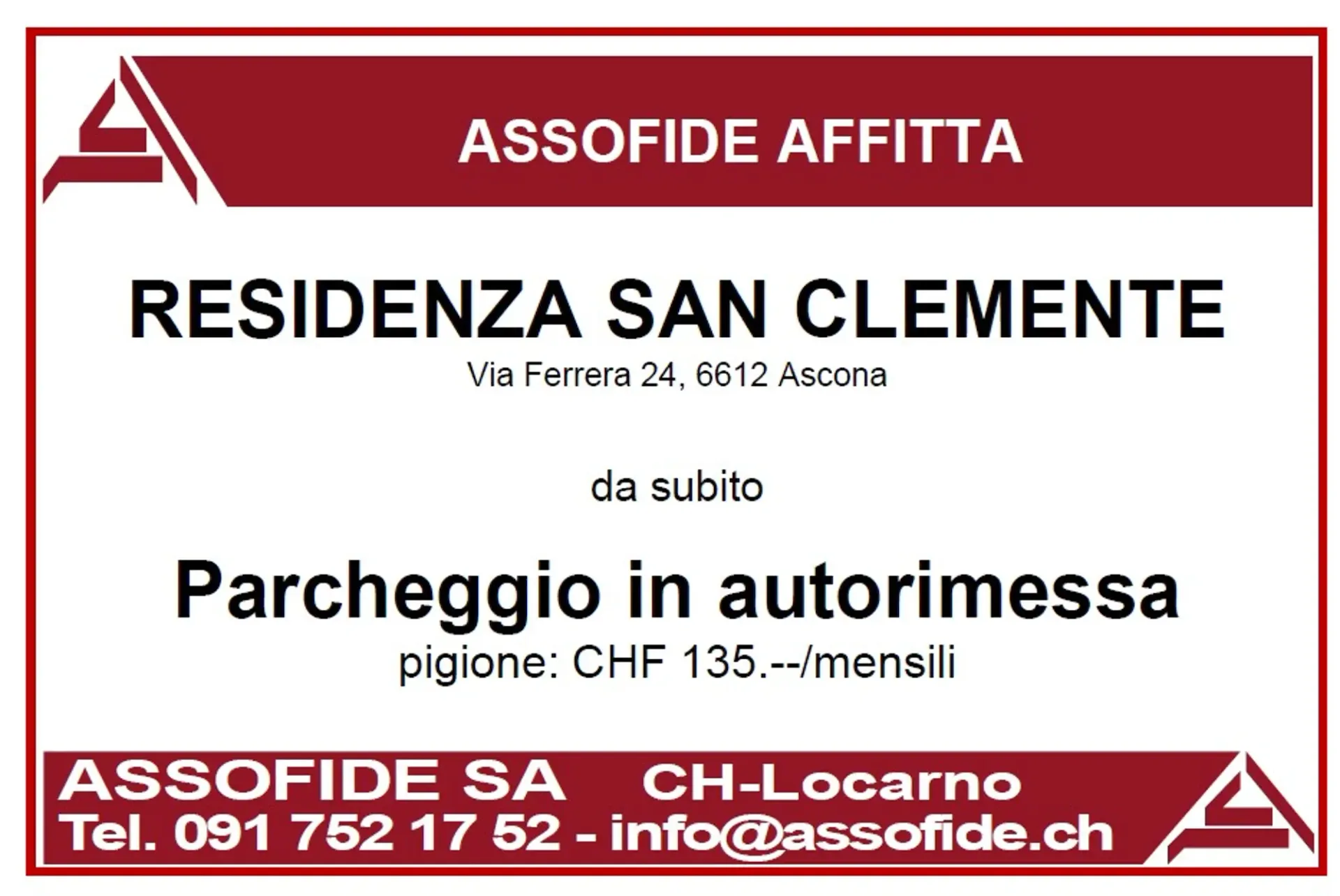 Ascona - Stellplatz in der Tiefgarage (Ref. 004-136)