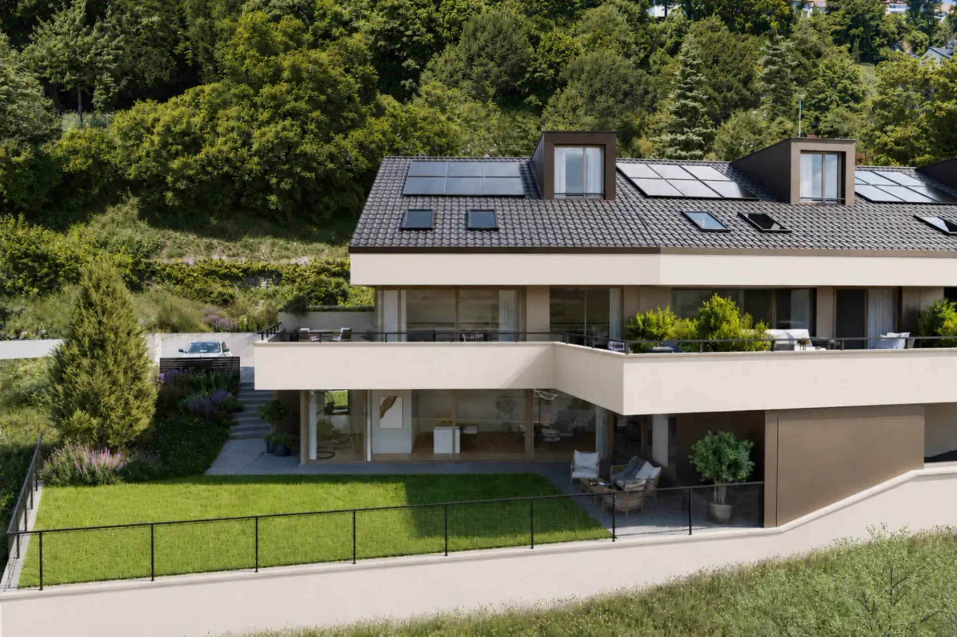Chardonne - Prächtige neue Reihenhaus-Villa mit 6.5 Zimmern und atemberaubendem Blick auf den Genfersee