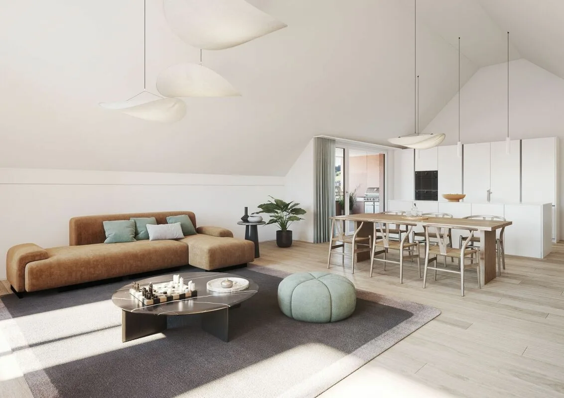 Bright 2.5-room attic apartment with loft feel and southwest loggia in the first occupancy