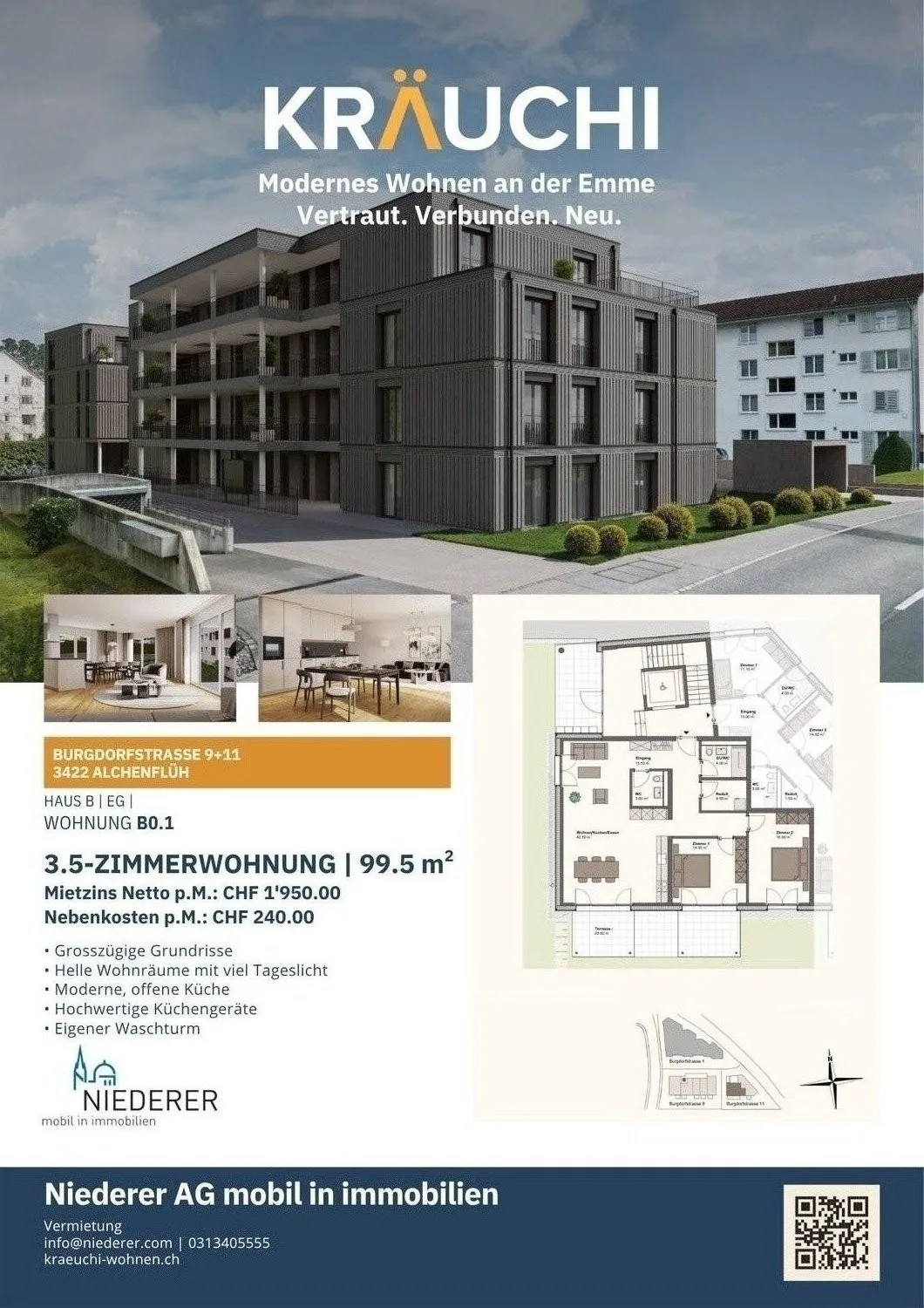 Letzte Chance: Mieten wie ein Eigentümer Grosszügige 3.5-Zimmer-Neubauwohnung mit 23 m² Terrasse