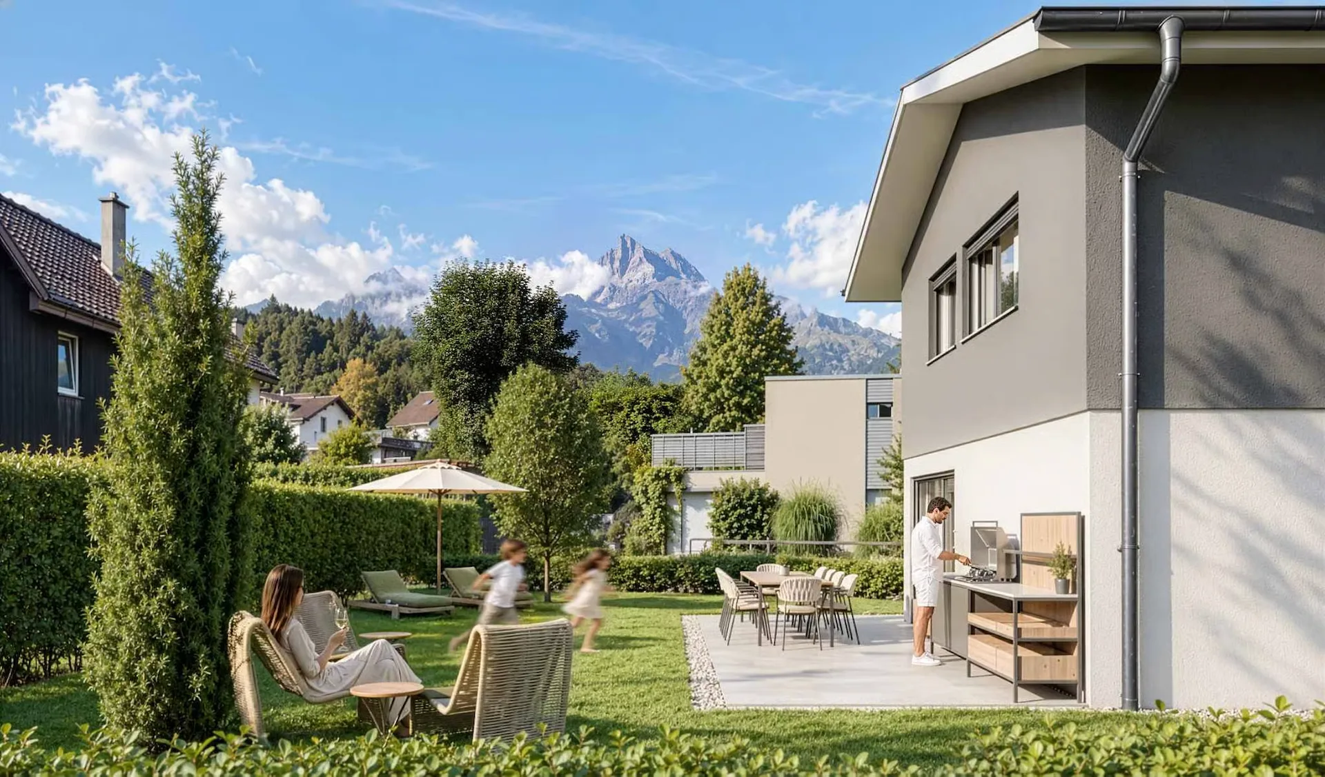 Villa im Bau in einem Wohnviertel