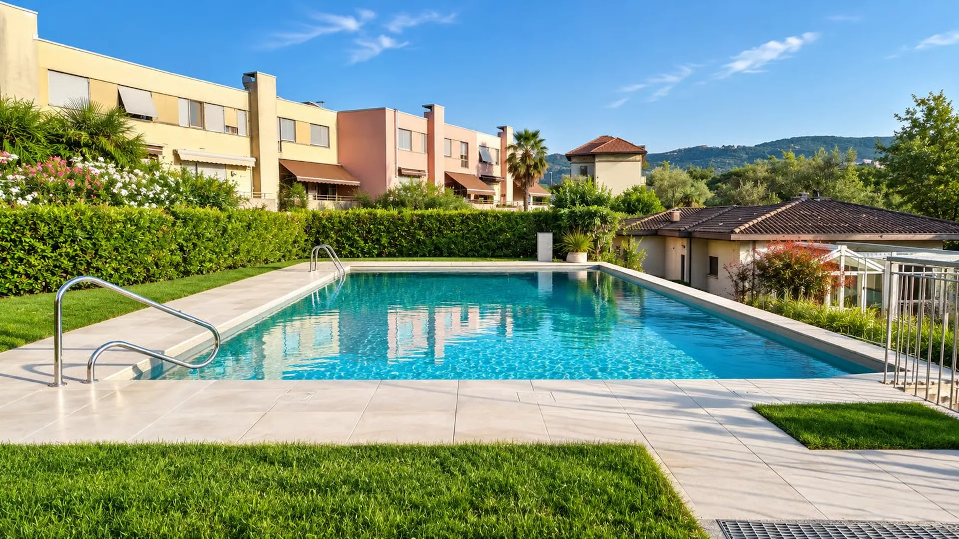Eckenvilla mit Garten, Schwimmbad im Wohnkomplex