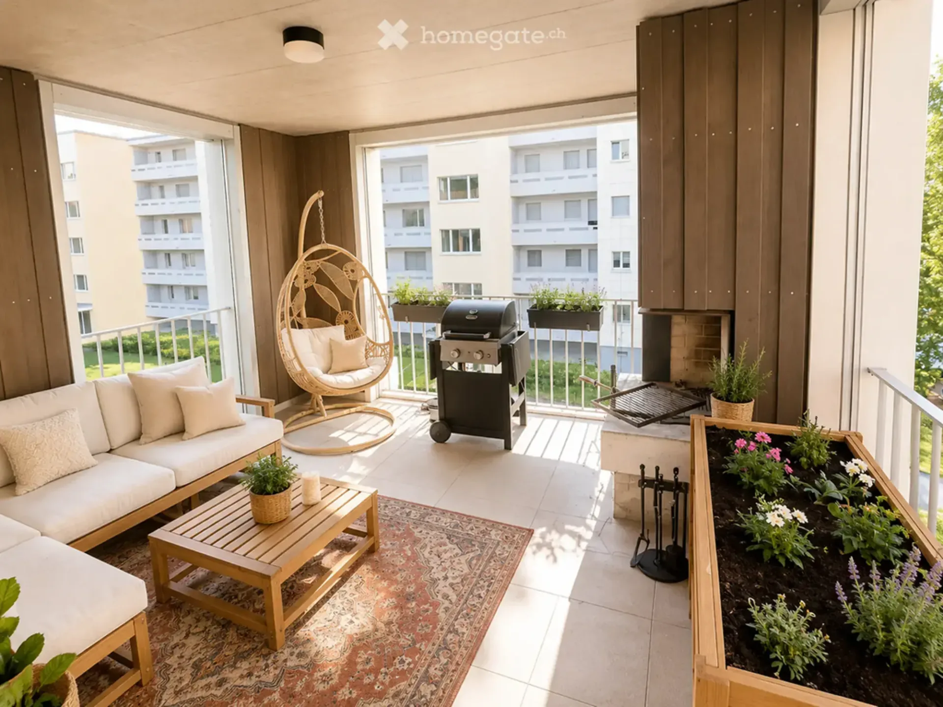 Modern living with spacious loggia and fireplace in Zürich-Seebach