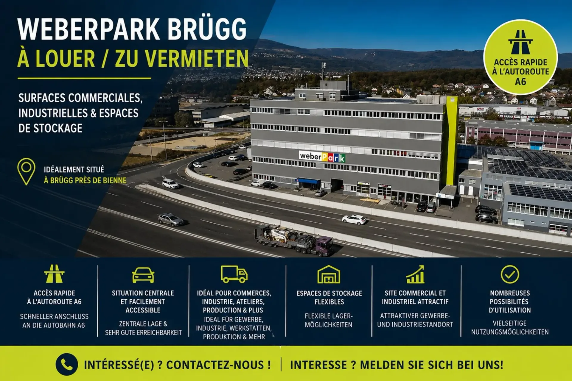 Gewerbe- & Industrieflächen im WeberPark Brügg zu vermieten
