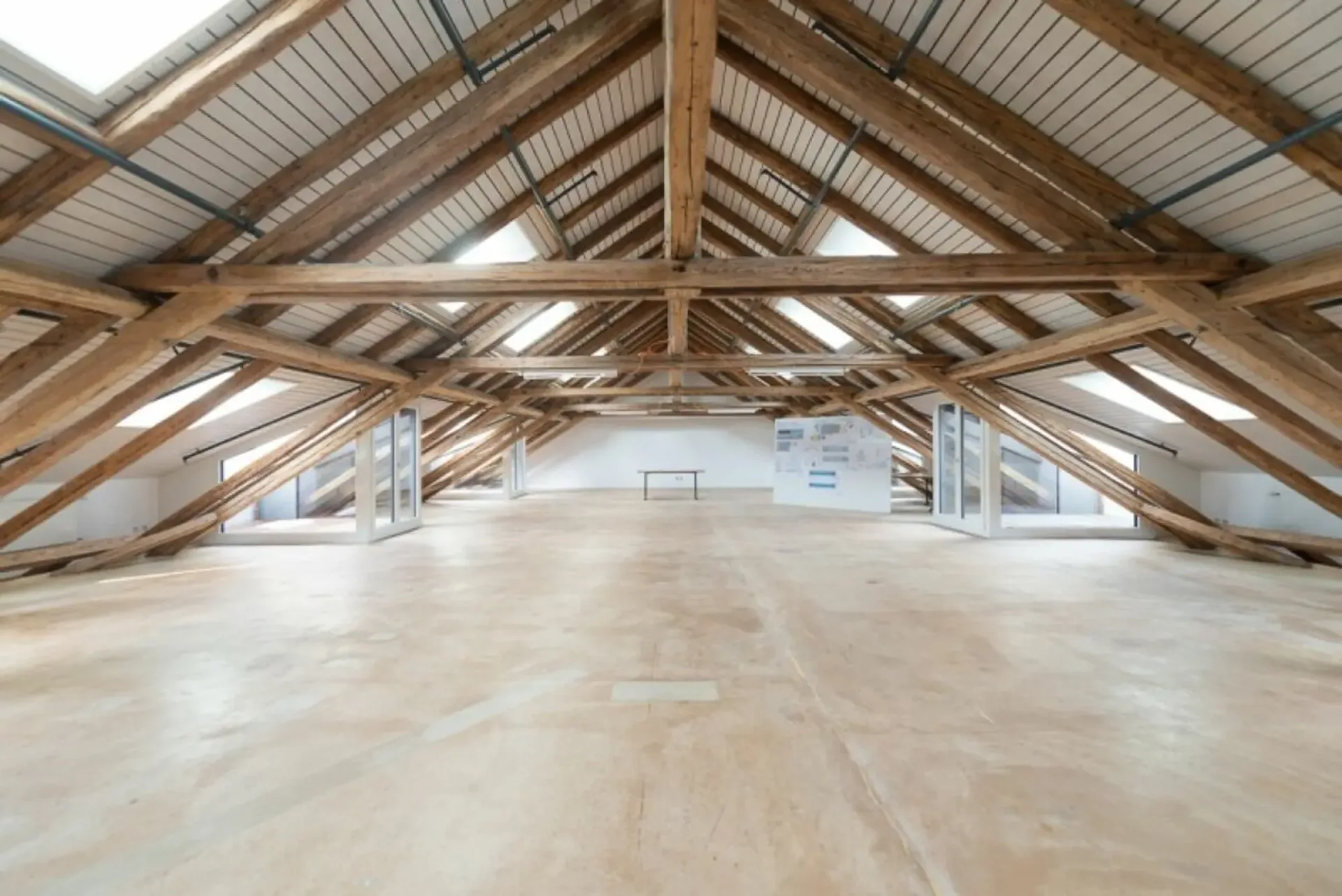 Attic commercial space in a modern commercial building with exclusive shell construction
