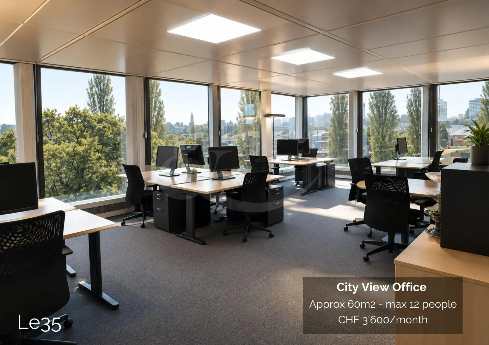 Route des Jeunes 35, Büro mit Stadtblick von etwa 60 m²