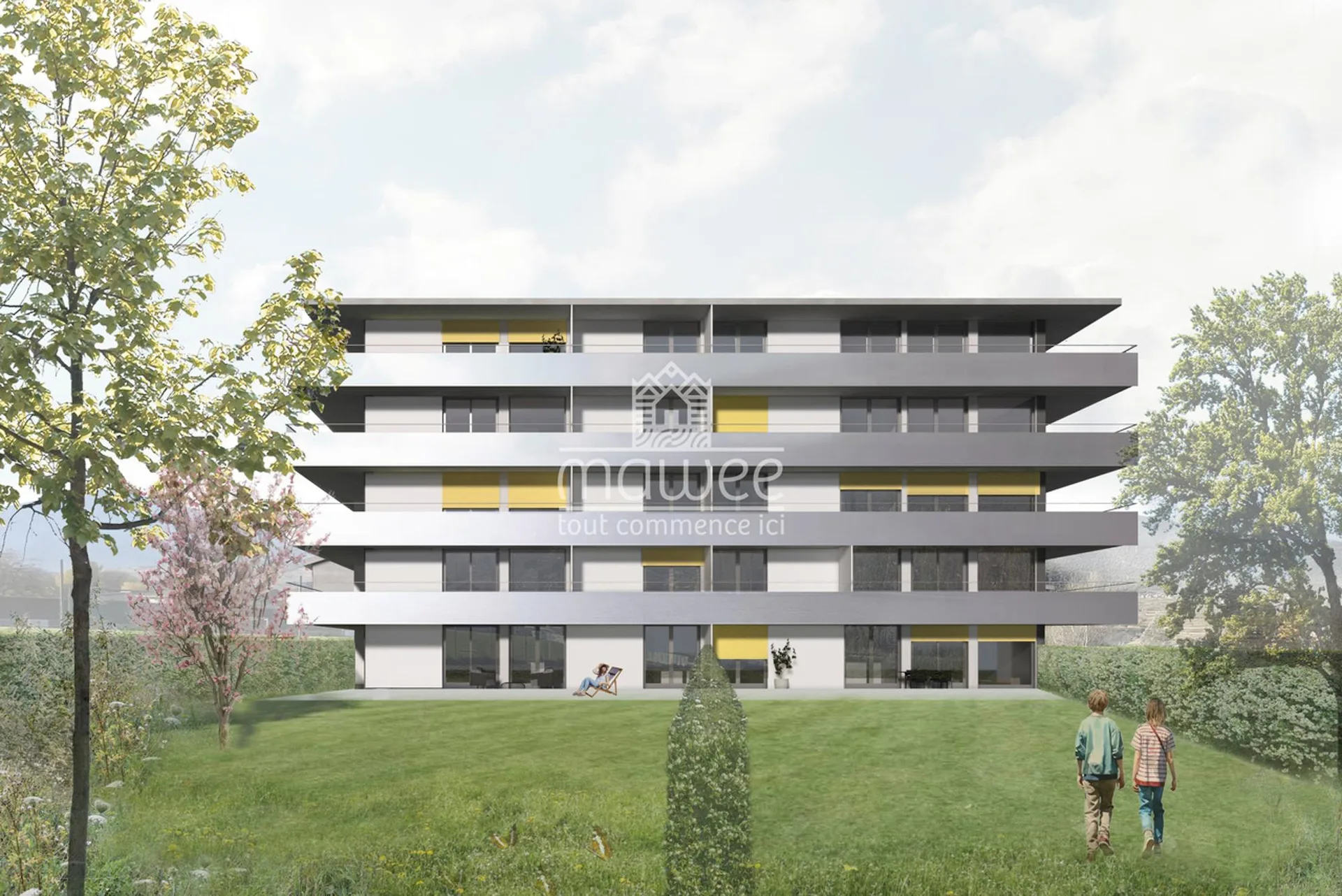 Attique 3,5 pièces de 103 m2 avec terrasse de 52 m2 sud-est à Grône