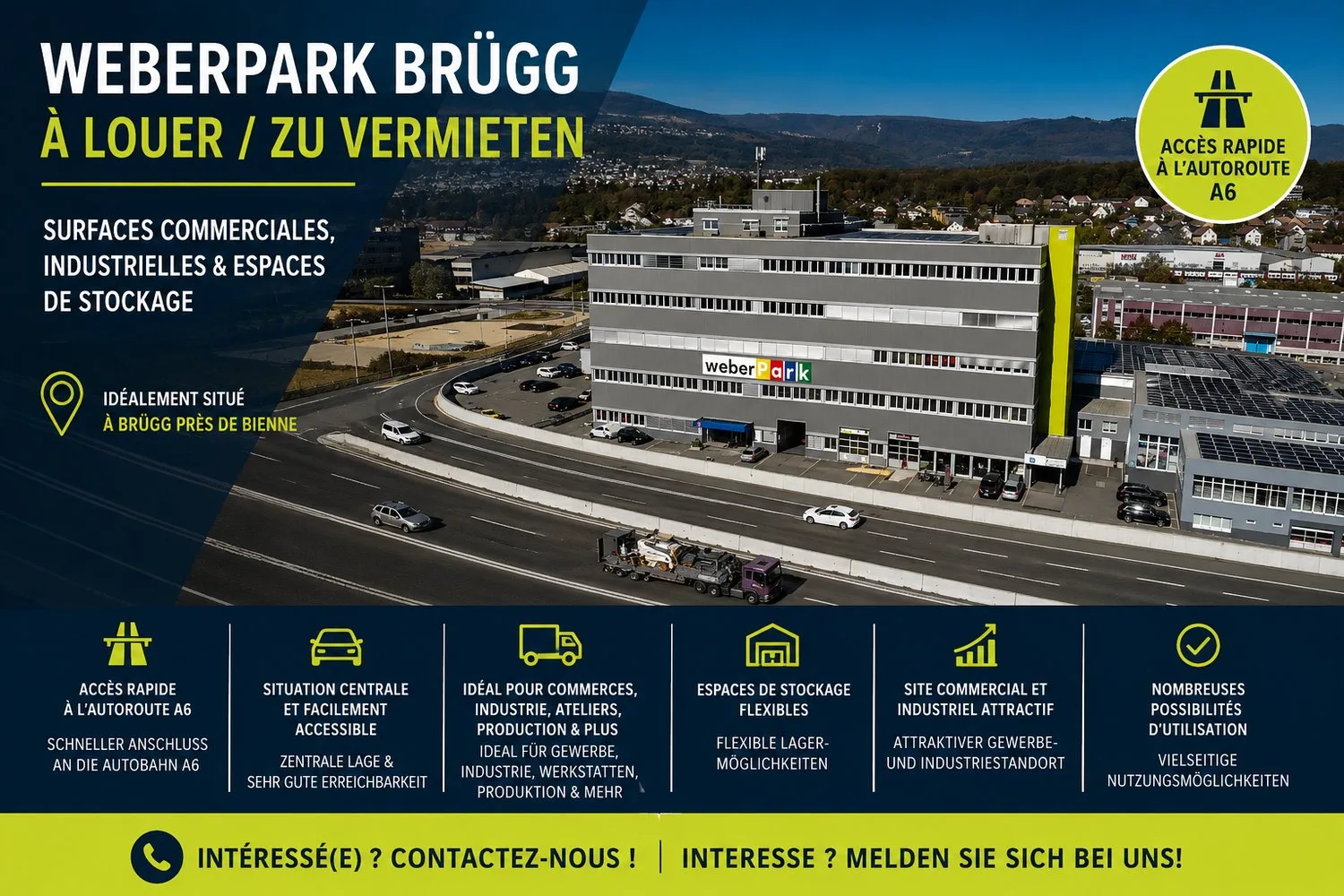 Gewerbe- & Industrieflächen im WeberPark Brügg zu vermieten