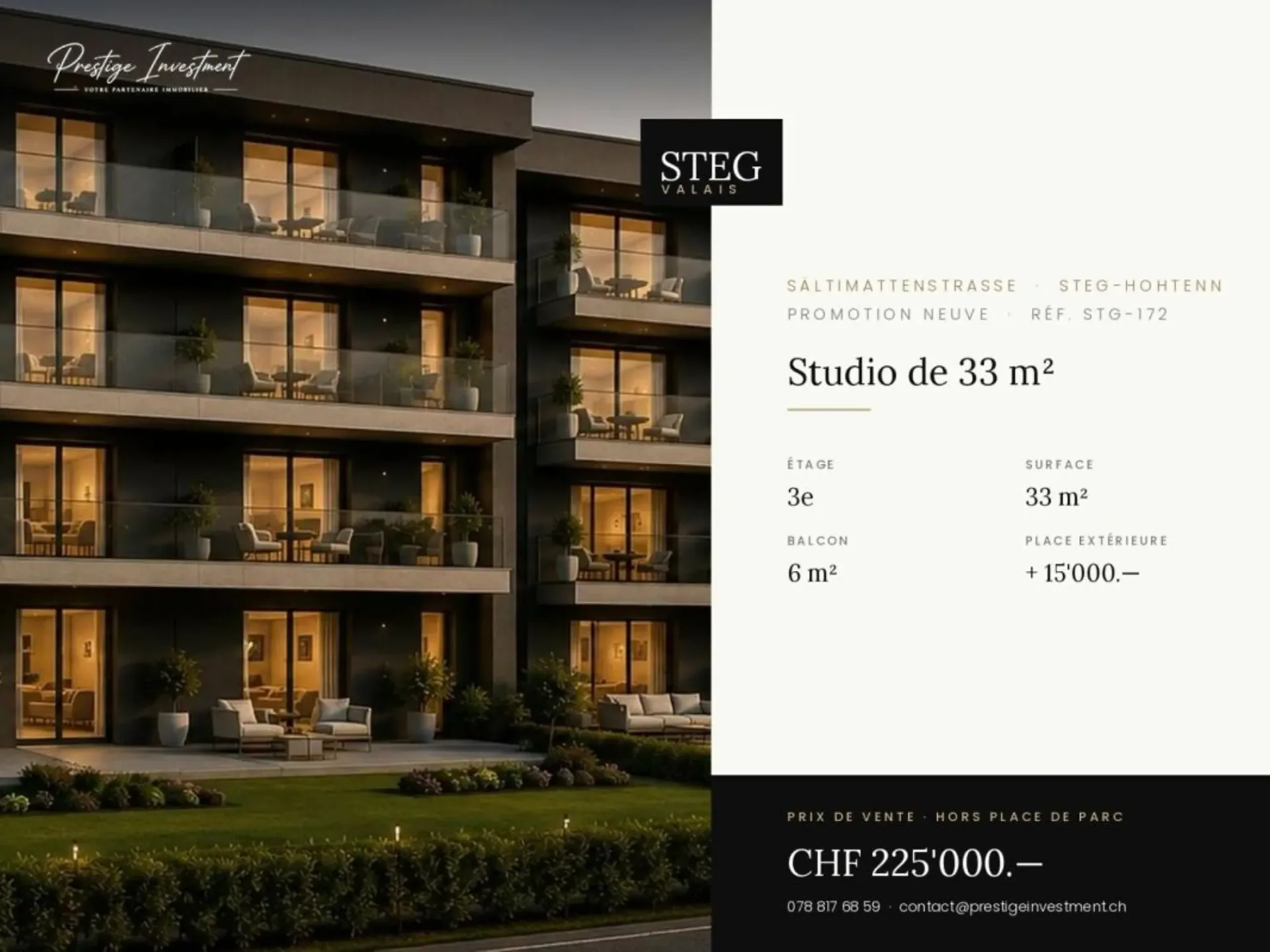 STEG New studio 33 m² on the top floor, balcony, CHF 225,000.-- copy