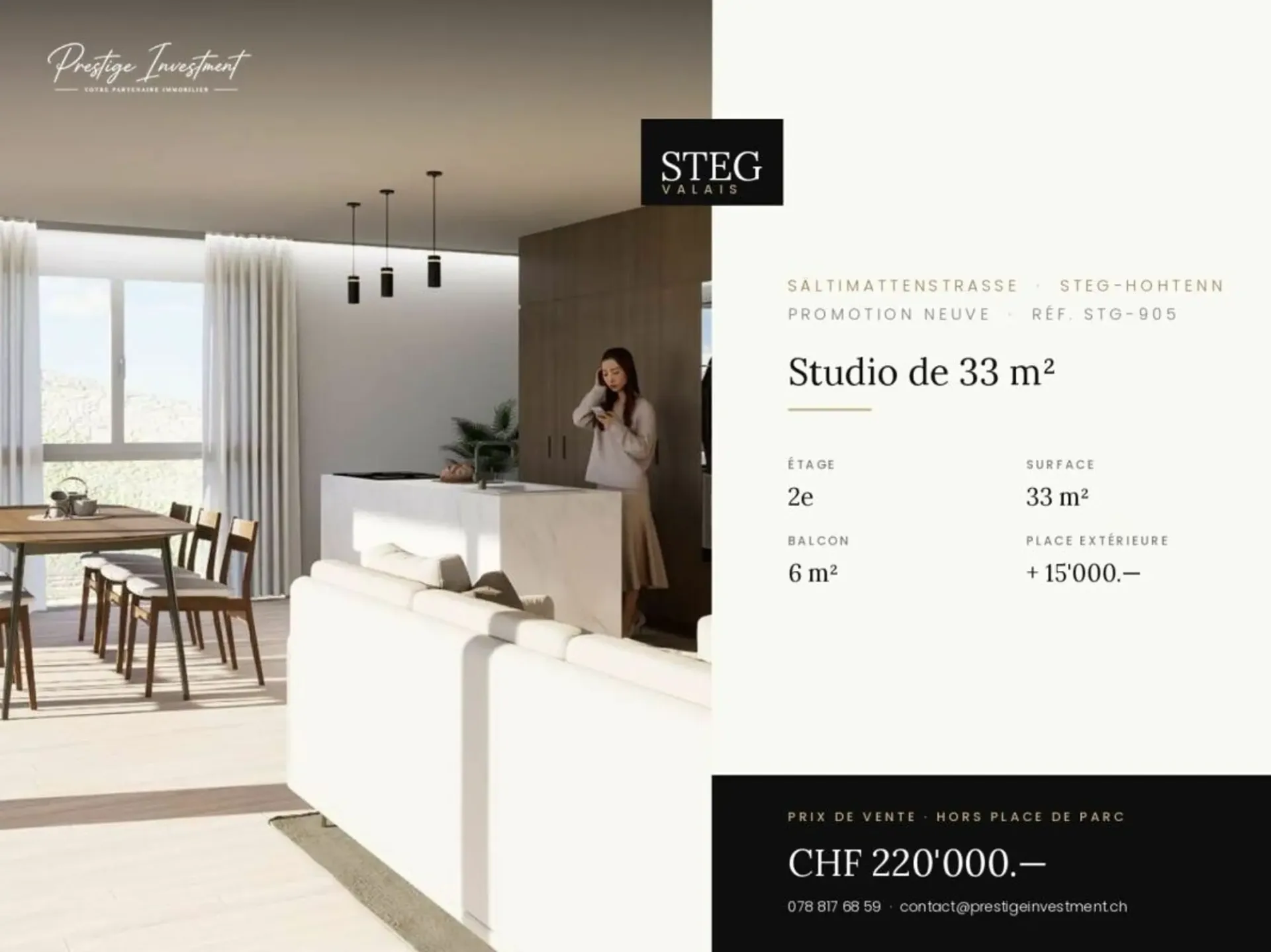 STEG New studio 33 m² with balcony, 2nd floor, CHF 220'000.--