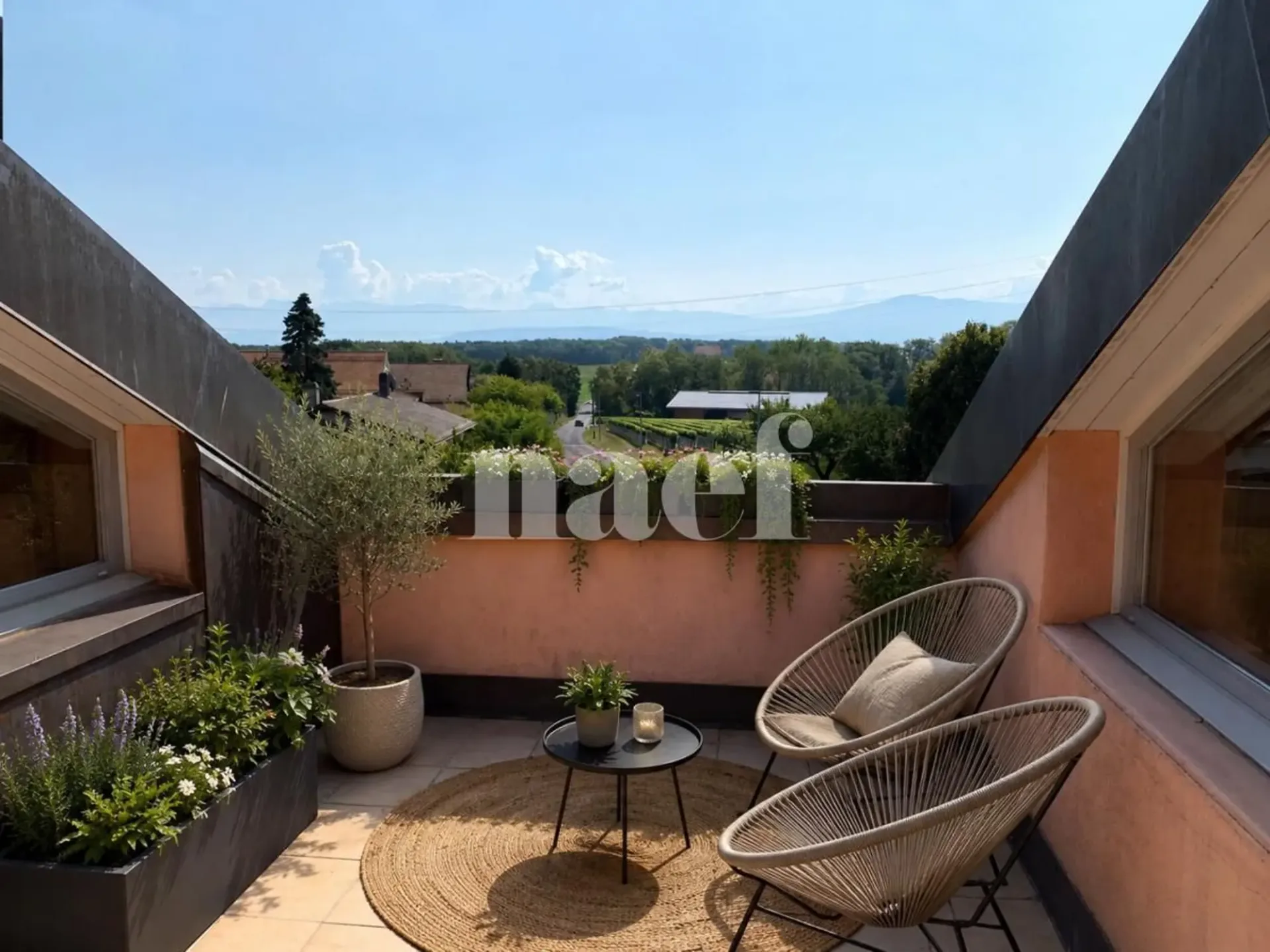 Charmantes Dachgeschoß-Duplexwohnung mit 3 Zimmern, Balkon und Landblick