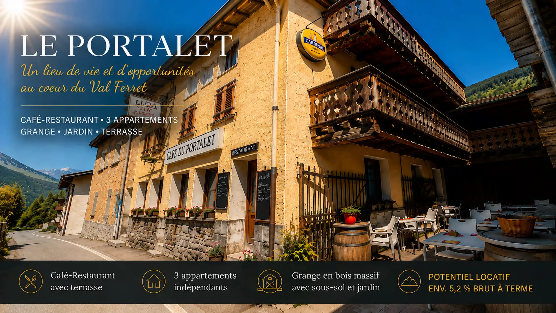 Un Luogo di Vita e Opportunità nel Cuore del Val Ferret: Edificio Misti, Caffè-Ristorante e 3 Appartamenti, Fienile e Giardino
