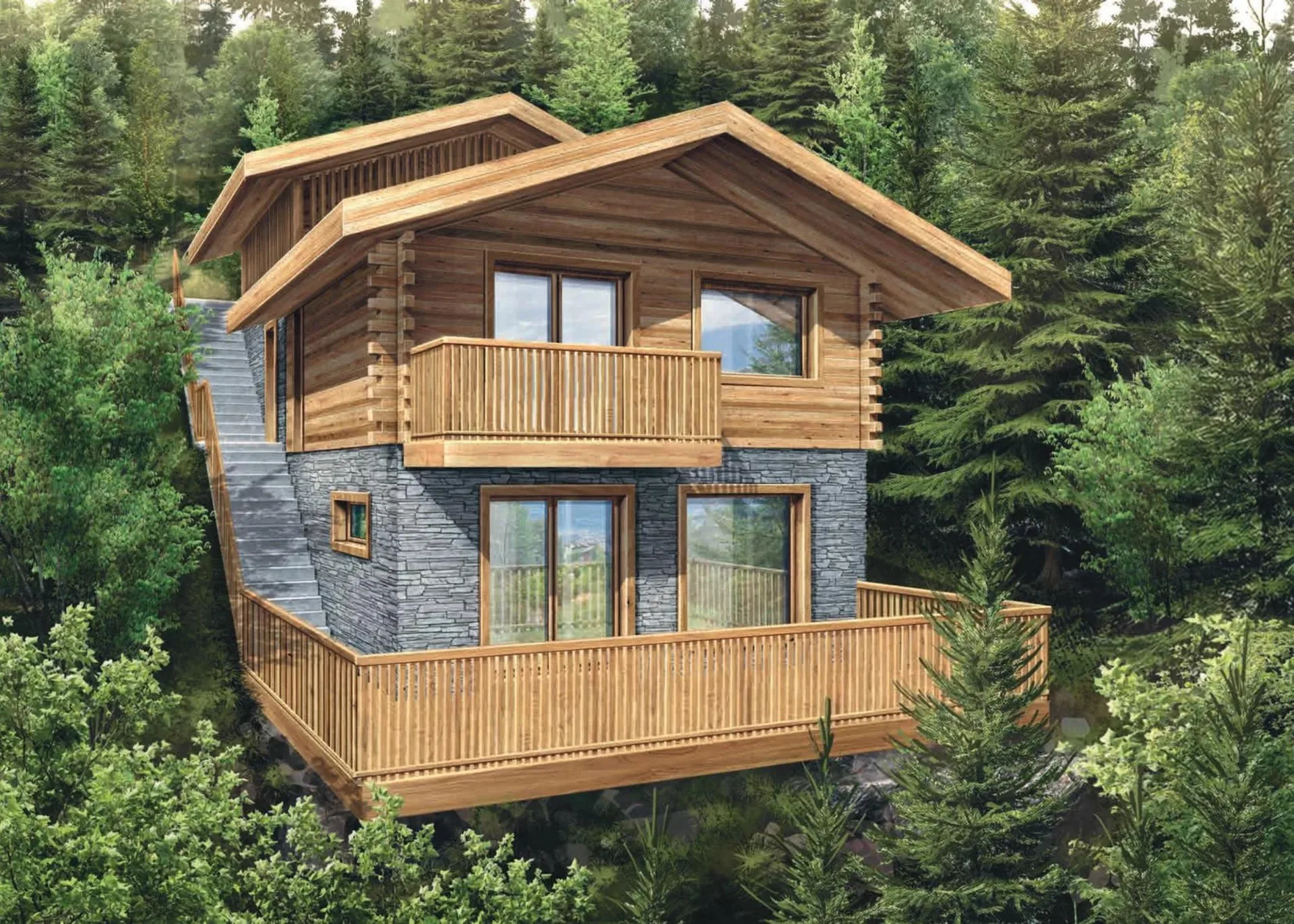 Prächtiges Chalet auf dem Plan in einer grünen Umgebung