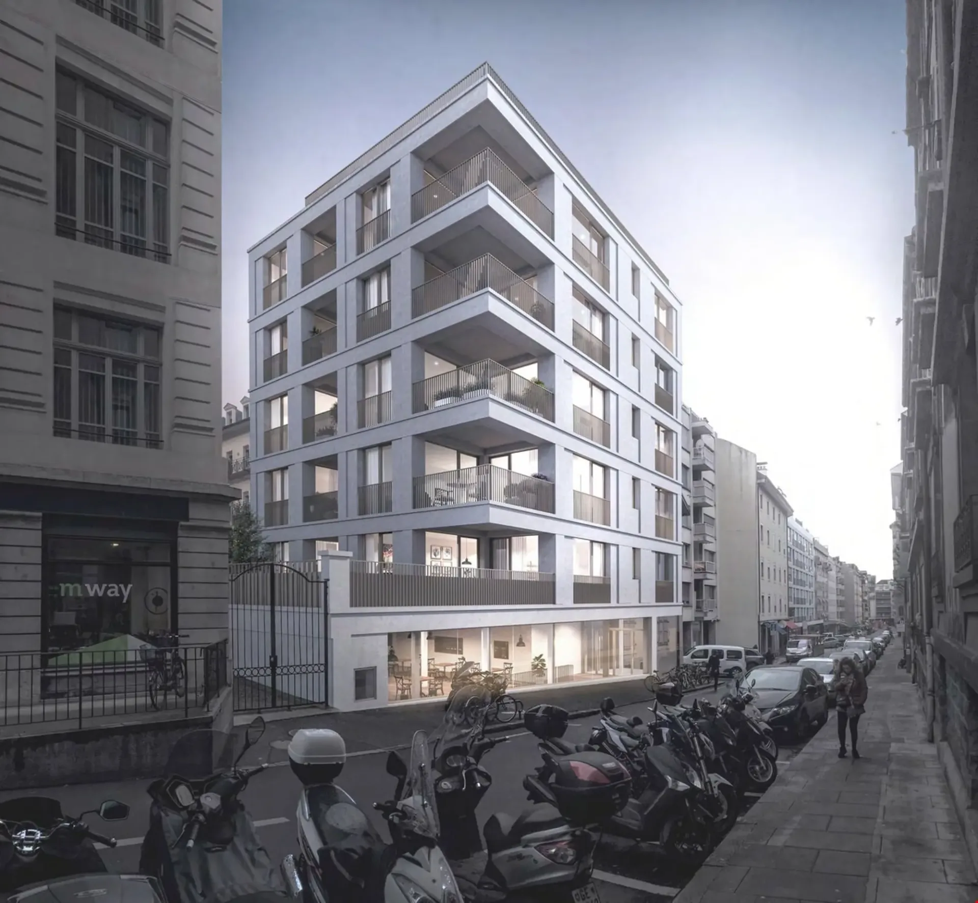 Grande arcade au centre-ville dans immeuble neuf