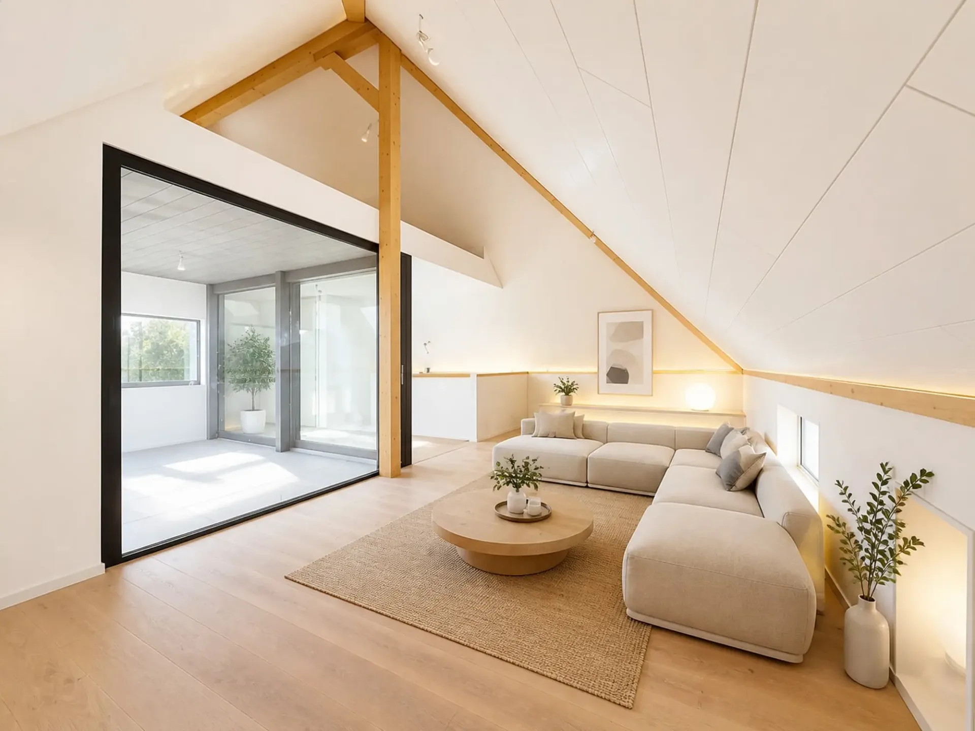New house with conservatory and lake view