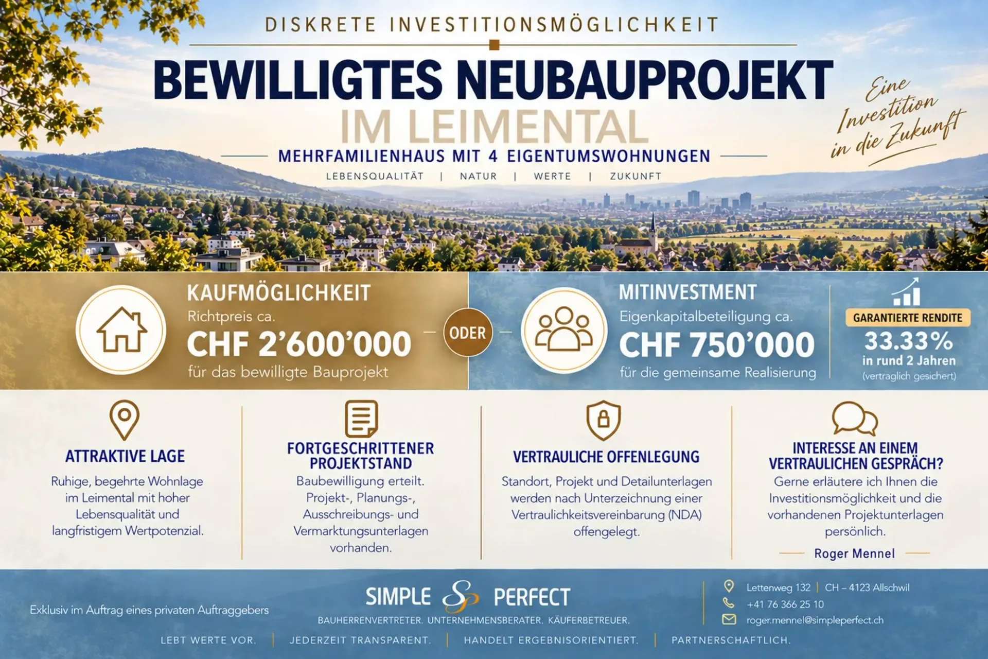 Opportunità di investimento discreta – progetto di costruzione nuova approvato nel Leimental!