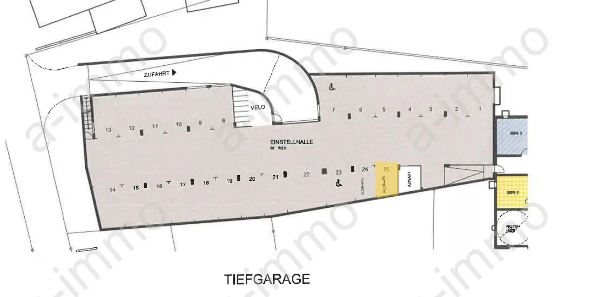 Tiefgaragenparkplatz für Kleinwagen in Reinach zu vermieten