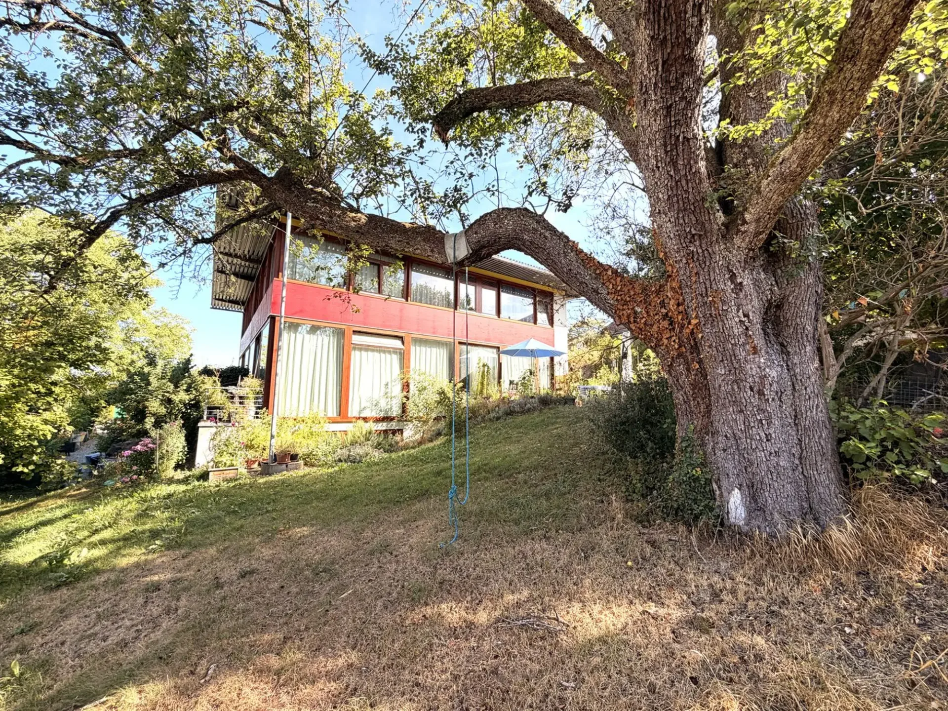 Double-family house with floor-to-ceiling windows and versatile usage potential