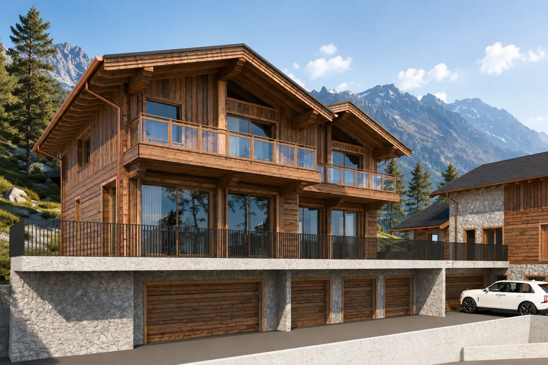 Neues Chalet mit 5,5 Zimmern in Holzkonstruktion mit Panoramablick auf den See und die Alpen