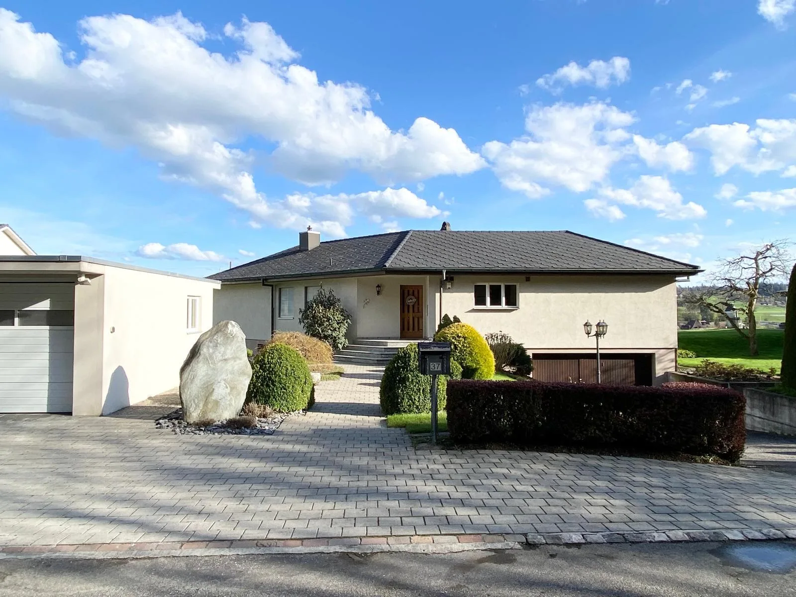 Maison unifamiliale rénovée avec vue sur le verdure, garage double, cheminée et grand terrain