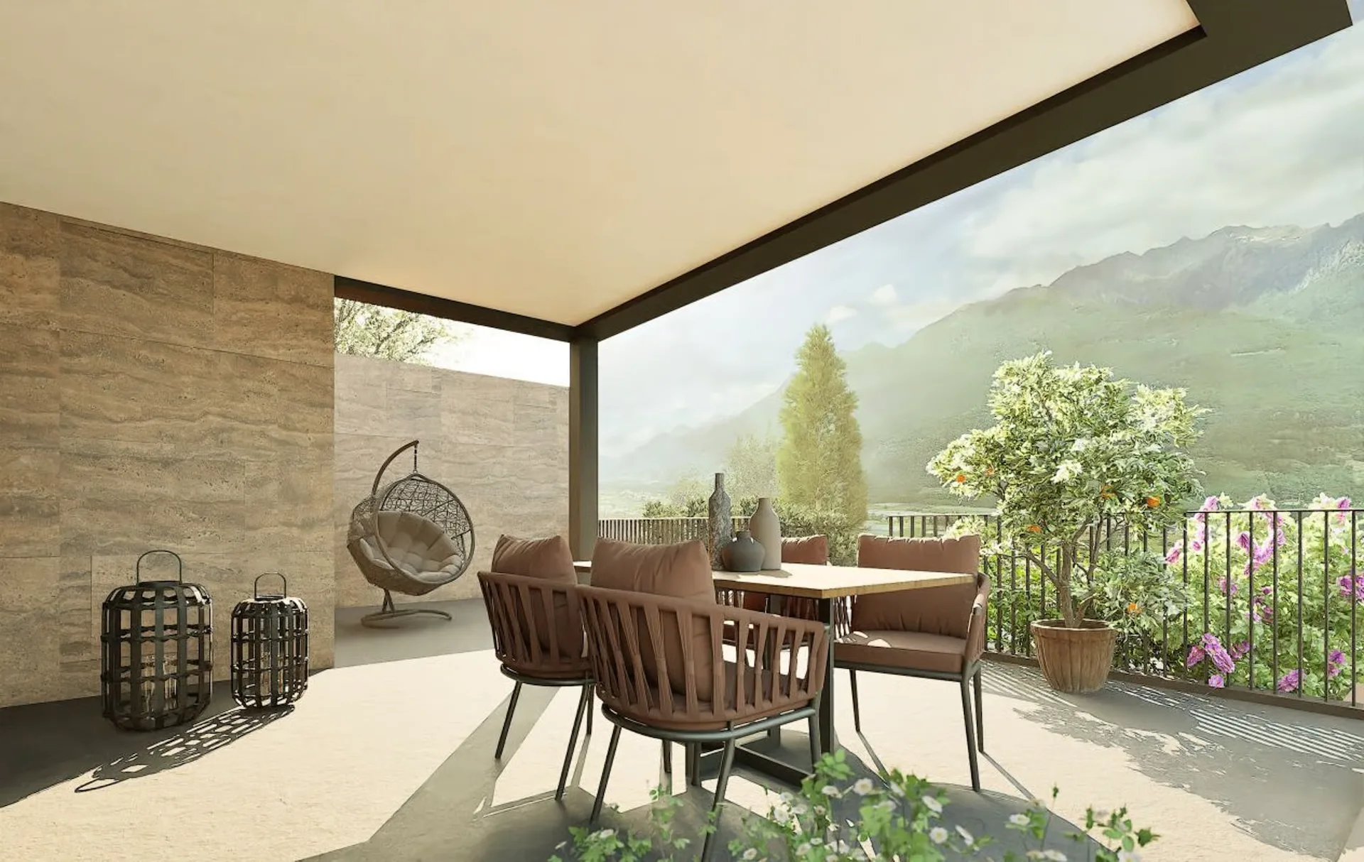 Zwei neue und moderne Häuser mit Garten