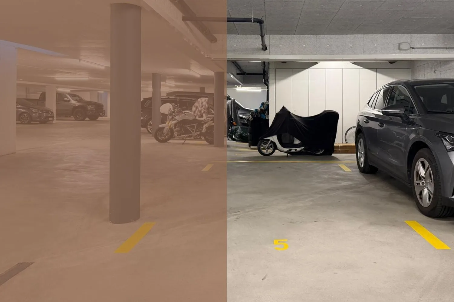 Parking space in a well-maintained underground garage