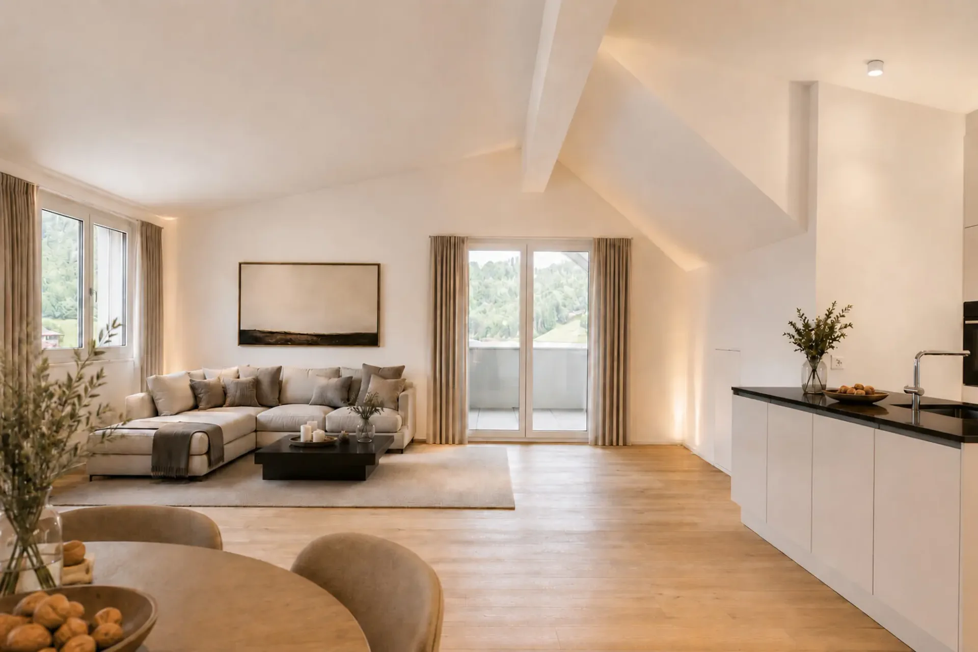 Appartement spacieux en attique neuve avec vue lointaine et nature