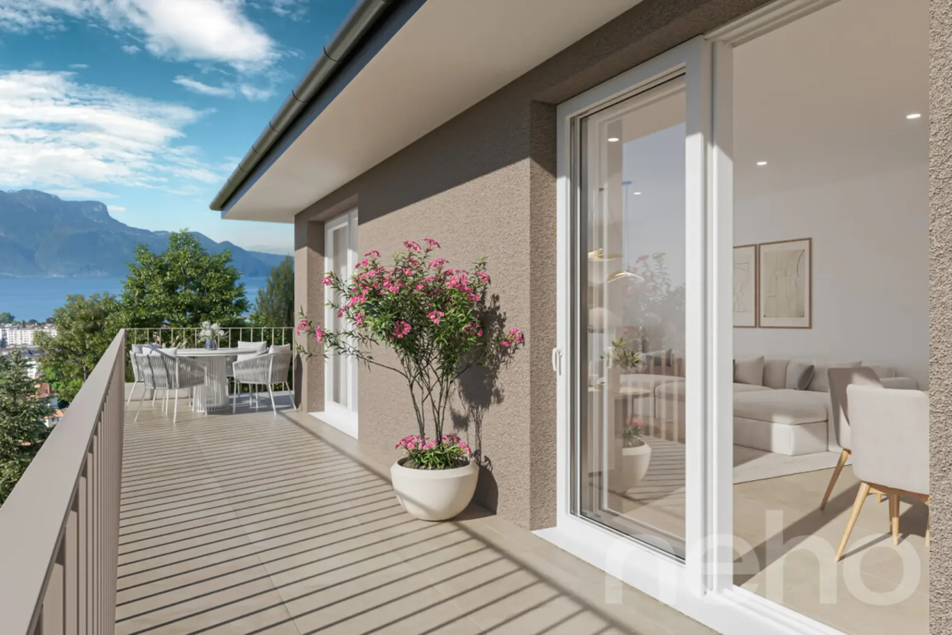 Moderne Neubauwohnung mit großem, hellem Balkon