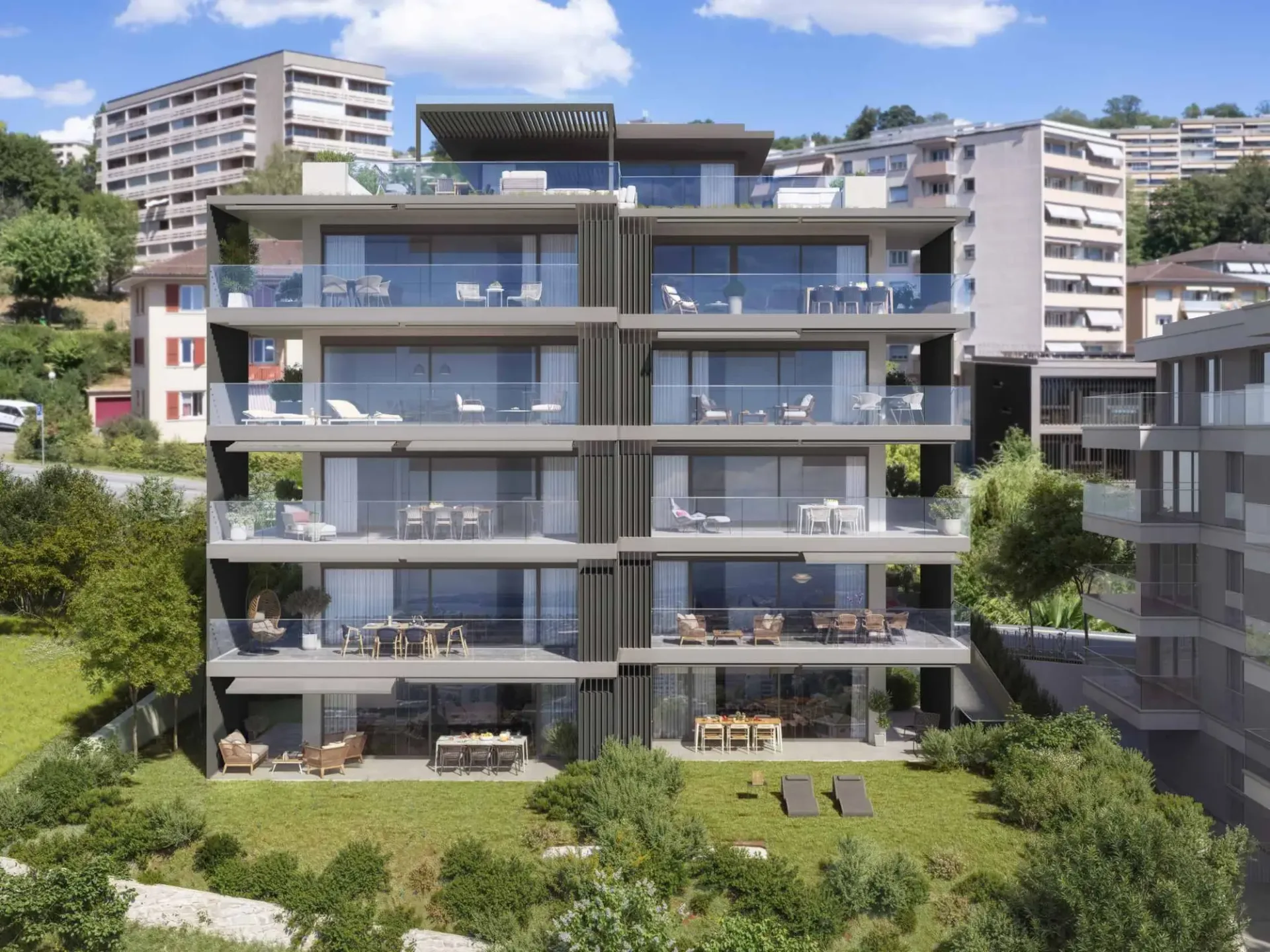 Beautiful new apartment with large garden and lovely view!