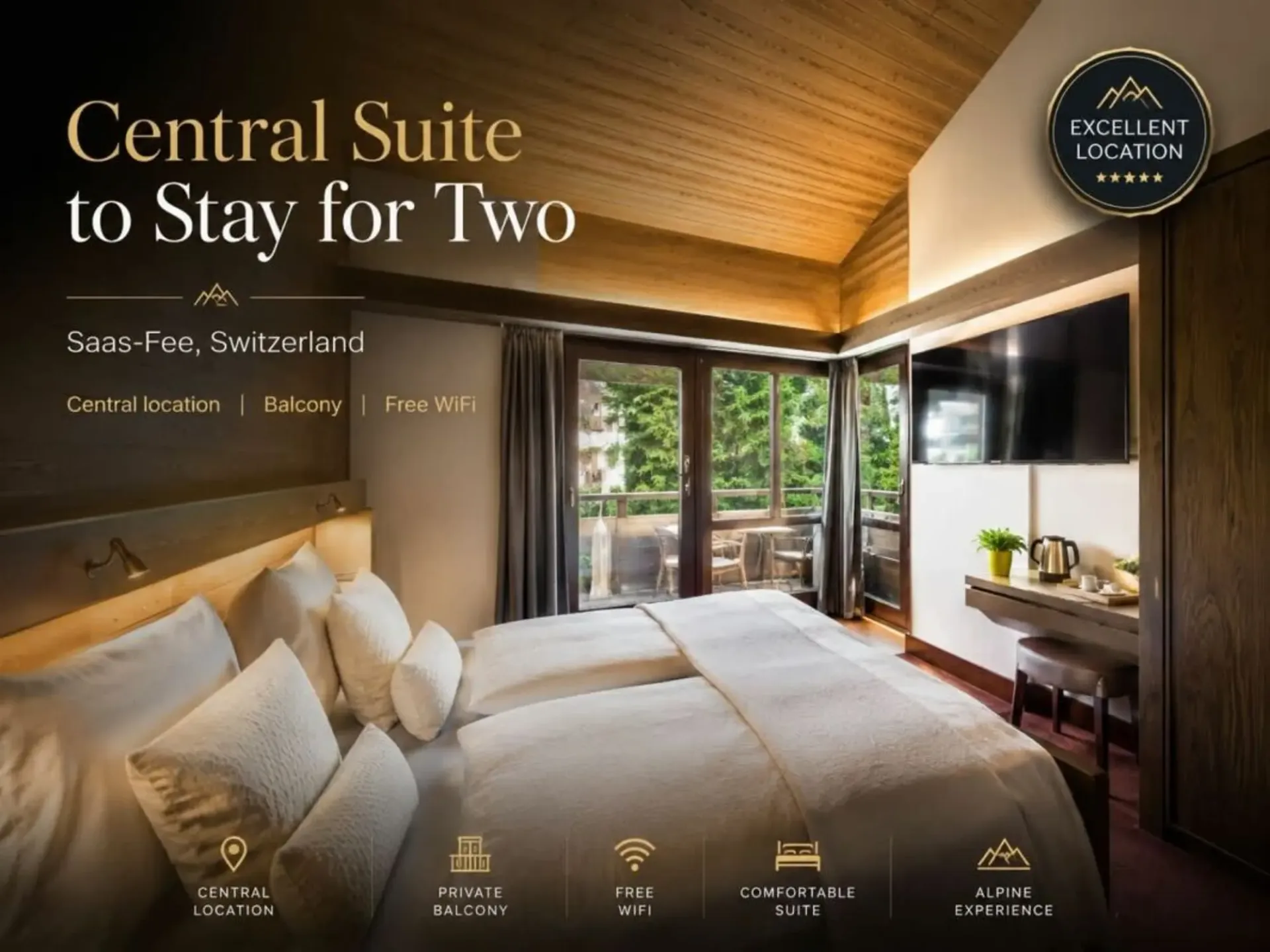 Furnished hotel room with a balcony?available by the week in Saas-Fee