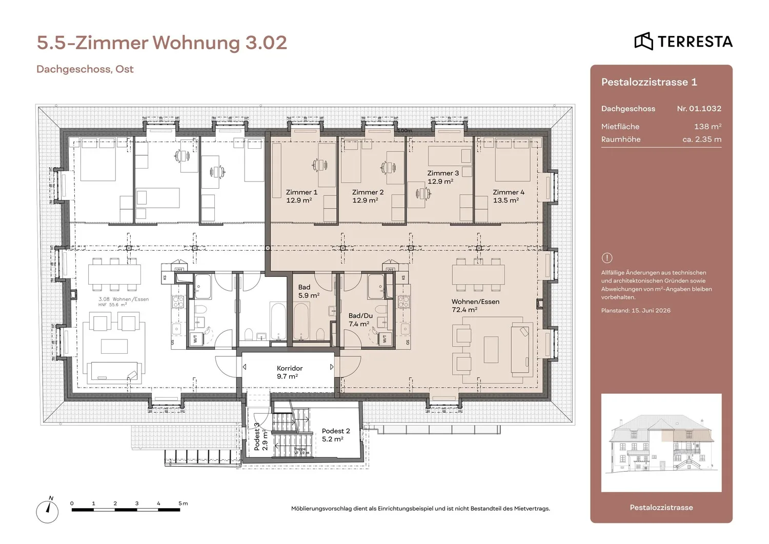 First-time rental: Space wonder in Elsau, 5.5-room attic apartment