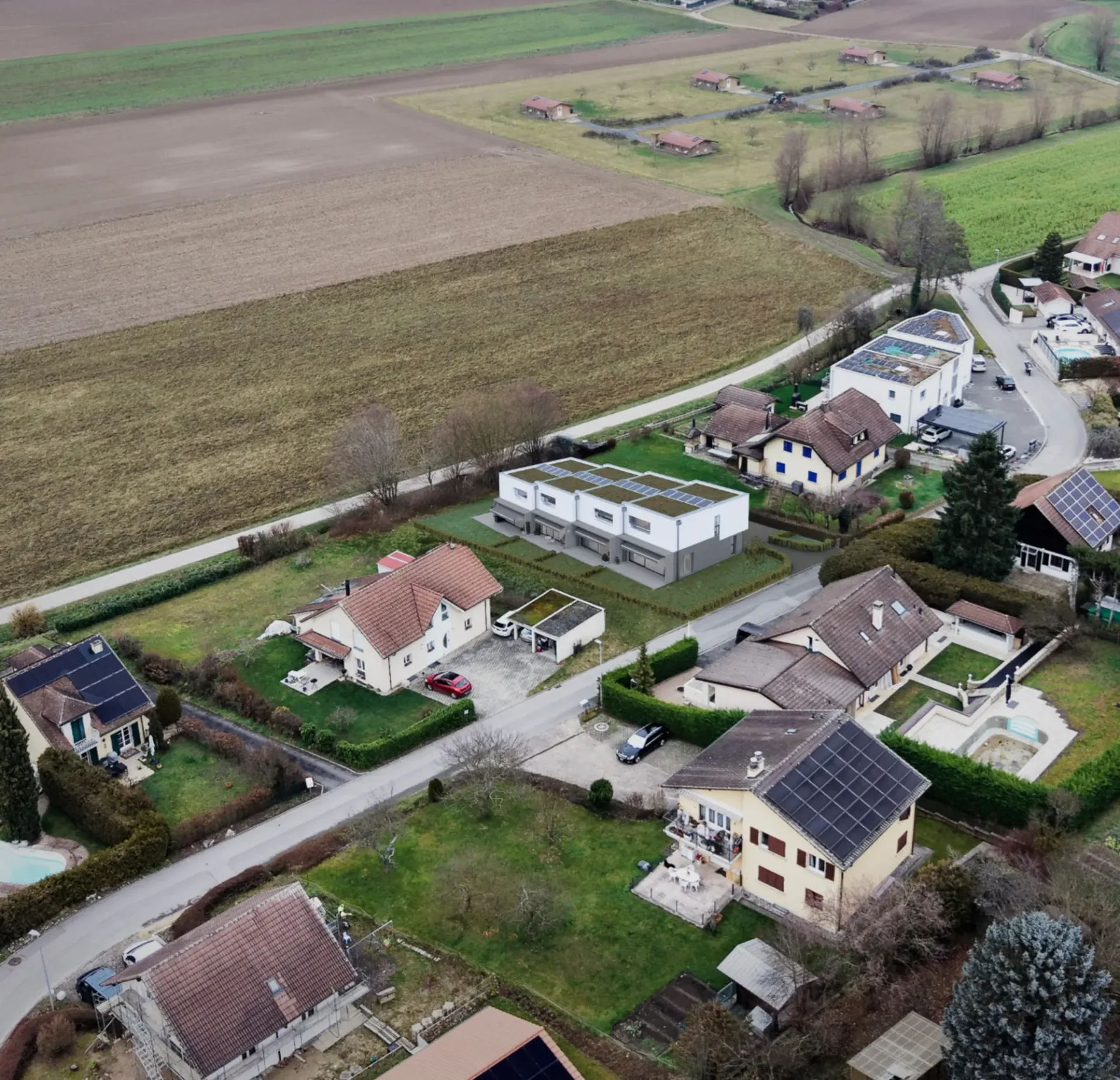 Domdidier, à vendre, villas contigües de 4.5 pièces, avec jardin