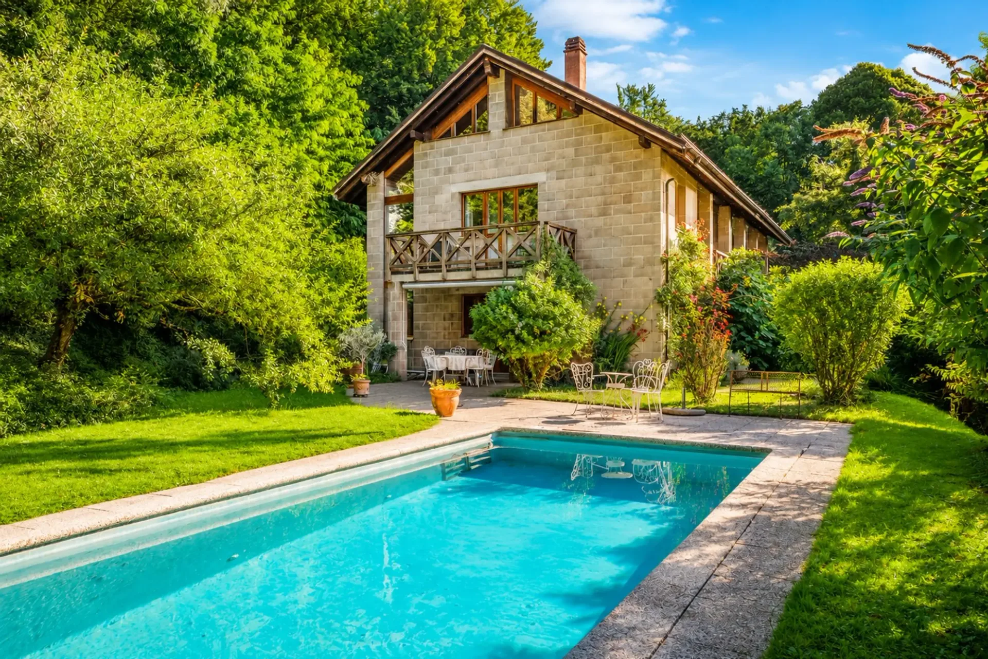 House with pool in the heart of a rural setting, with a view of the lake