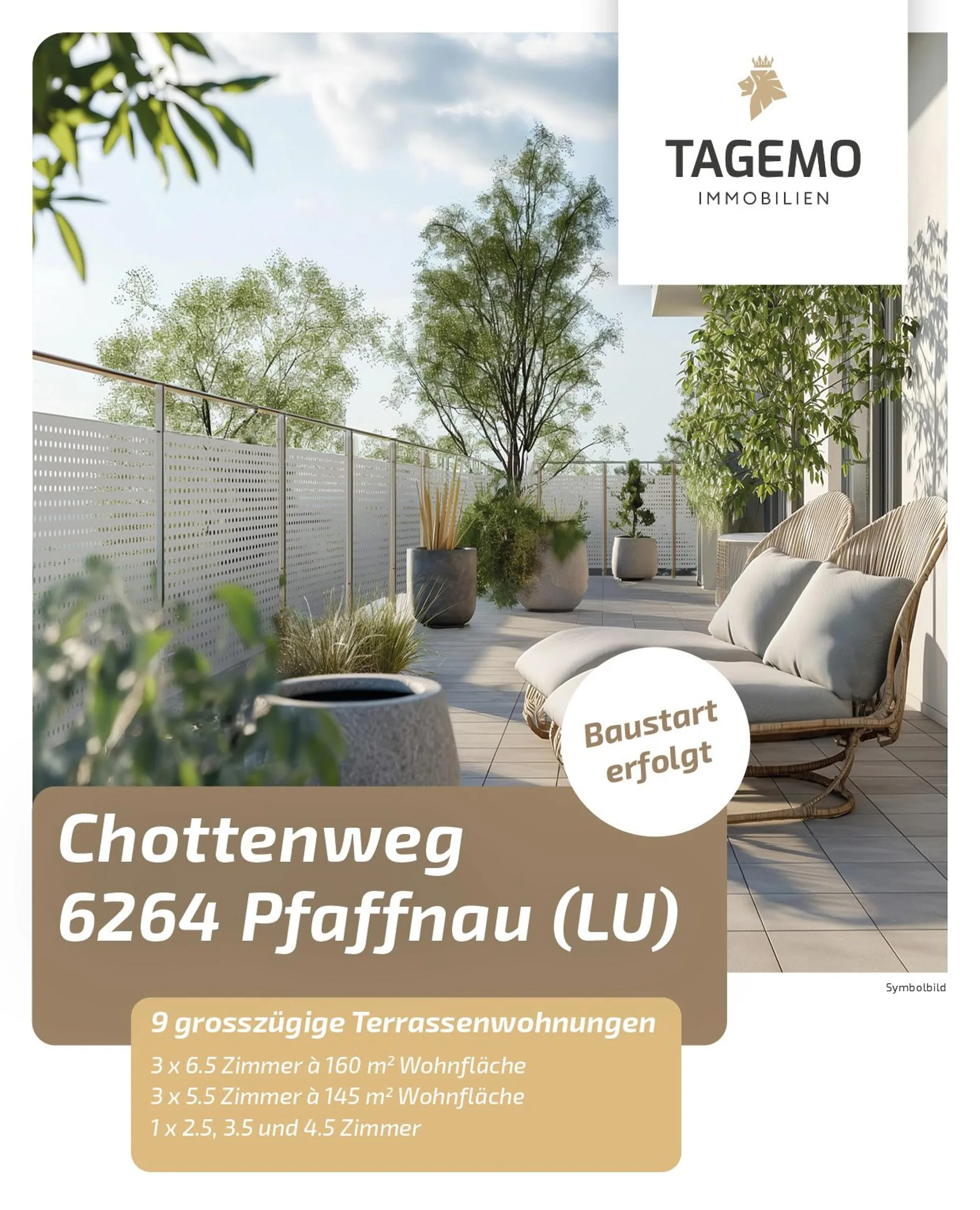 Wohnen mit aussergewöhnlicher Grosszügigkeit, weitläufige Terrasse und Blick ins Grüne