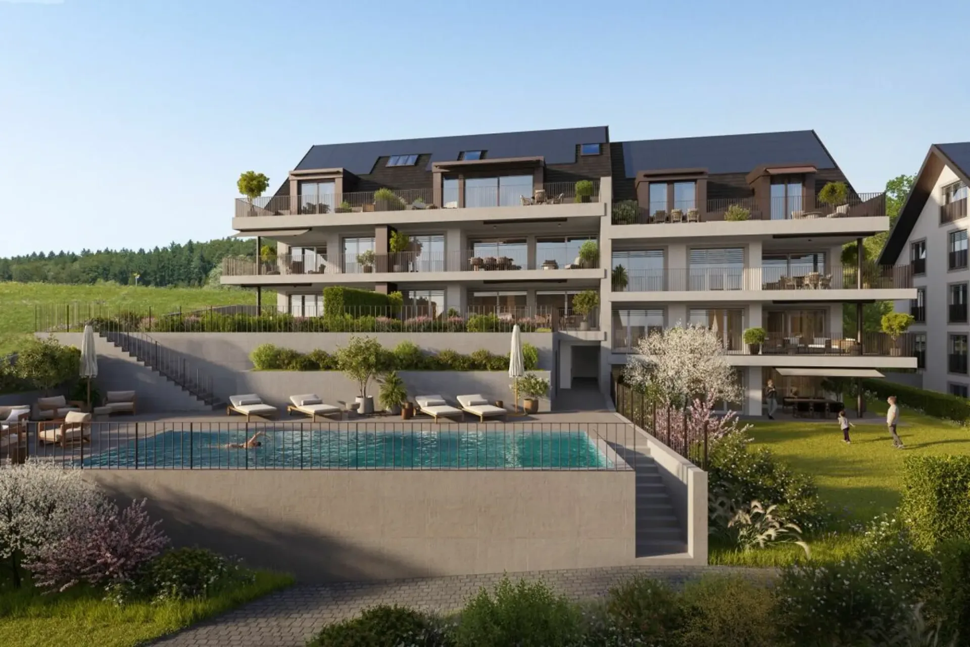 Neubau DORFRESORT - 3.5-Zi. Gartenwohnung mit Poolzugang