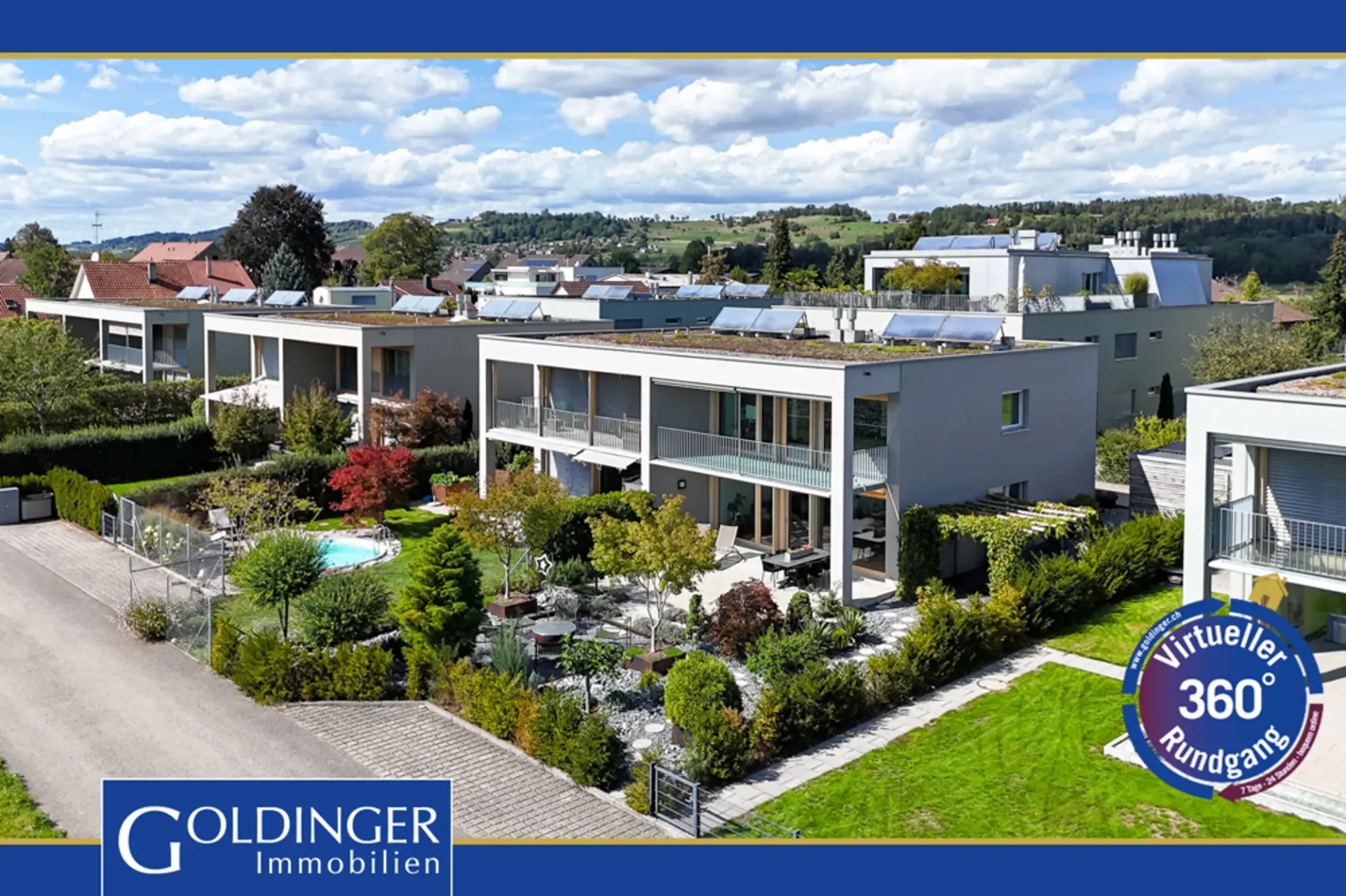 Maison moderne avec oasis de jardin et vue sur le vert