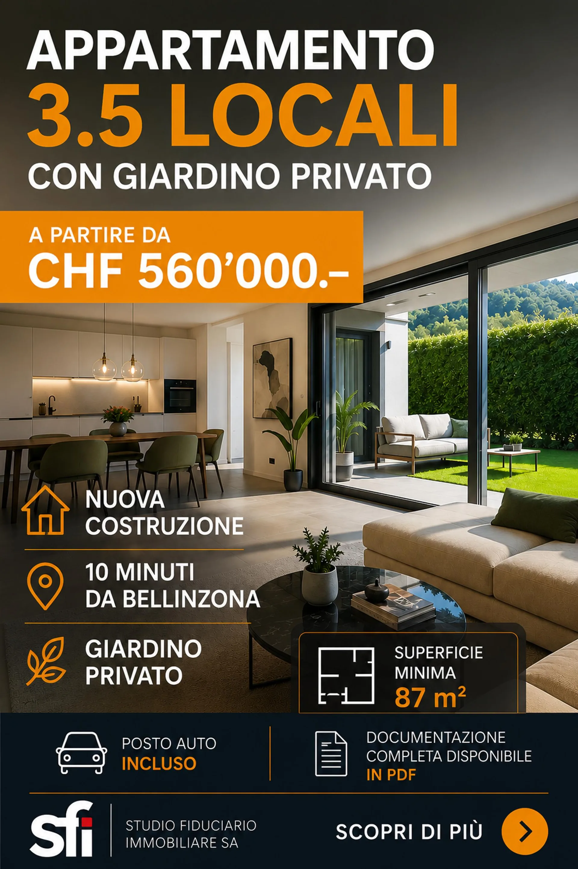 3,5 neuwertige Lokale mit Garten, 10 Minuten von Bellinzona