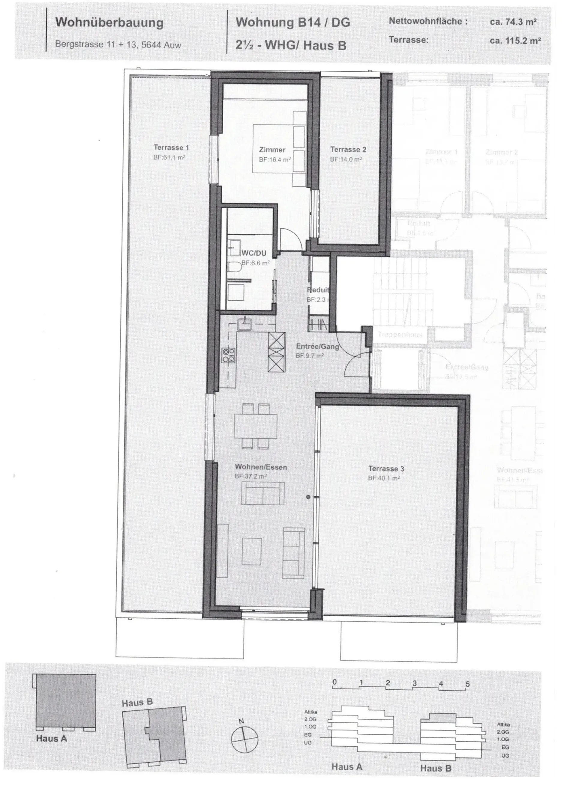 Moderne 2.5-Zimmer-Dachwohnung mit Terrassen in Auw