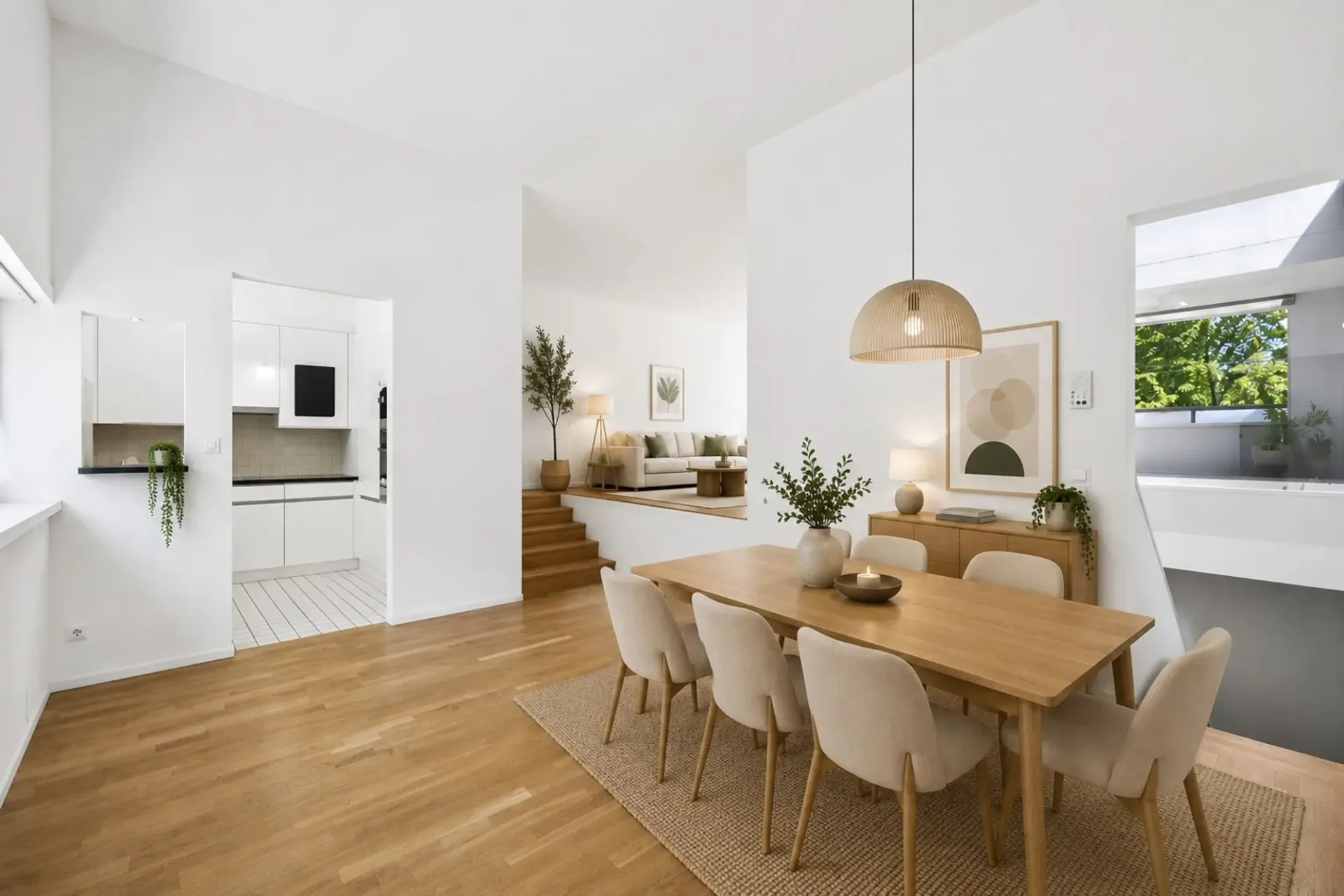 Triplex contemporain en demi-niveaux avec loggia, studio indépendant e