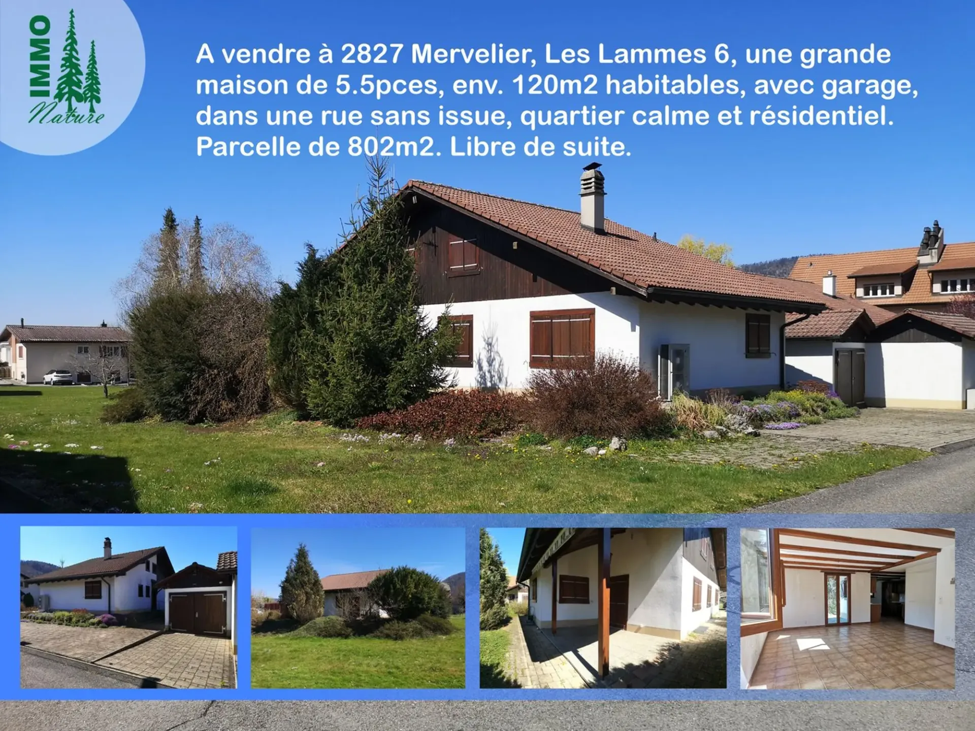 Baisse de prix : maison 5.5pces, env. 120m2, terrain 802m2, avec garage, places de parc, terrasse