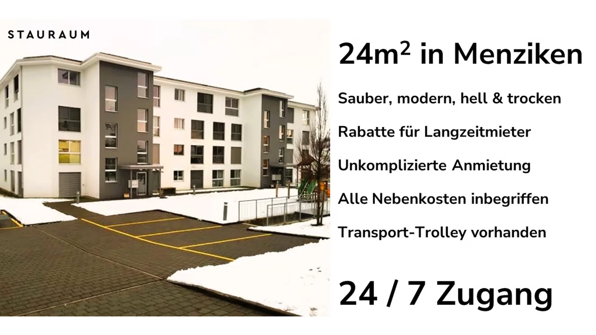 Lagerraum mit 24m2. Unkompliziert, modern und trocken.