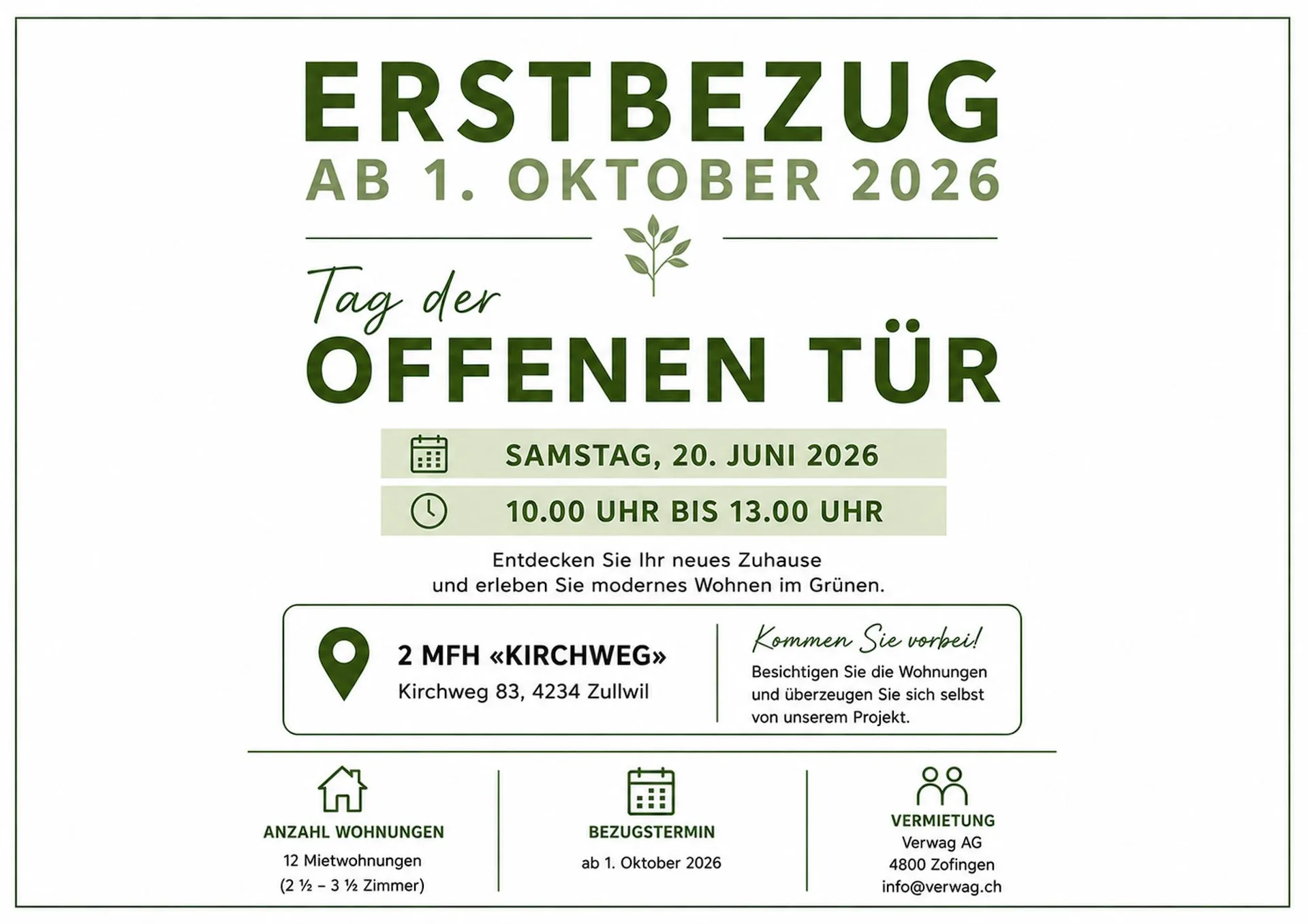 Erstvermietung 2 MFH Kirchweg 83 in Zullwil – Modern wohnen im Grünen