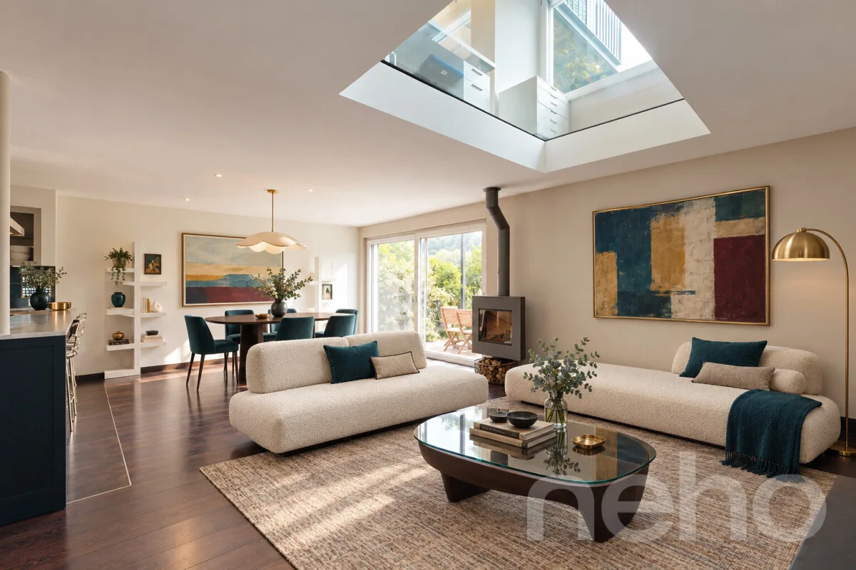 Superbe duplex contemporain : L'espace et le jardin d'une maison