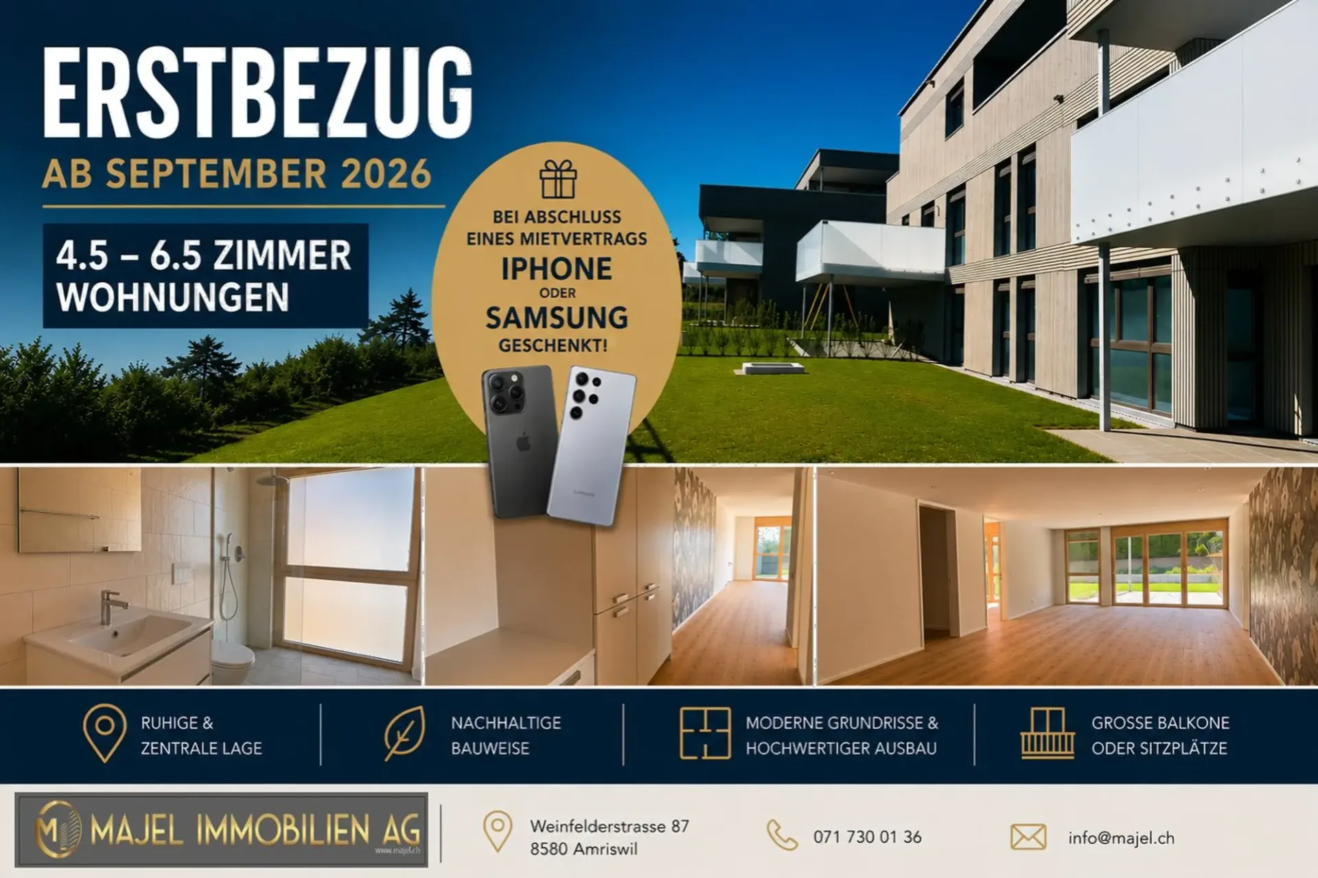 Attraktive 6.5 Zimmer Neubauwohnung an ruhiger Lage in Erlen