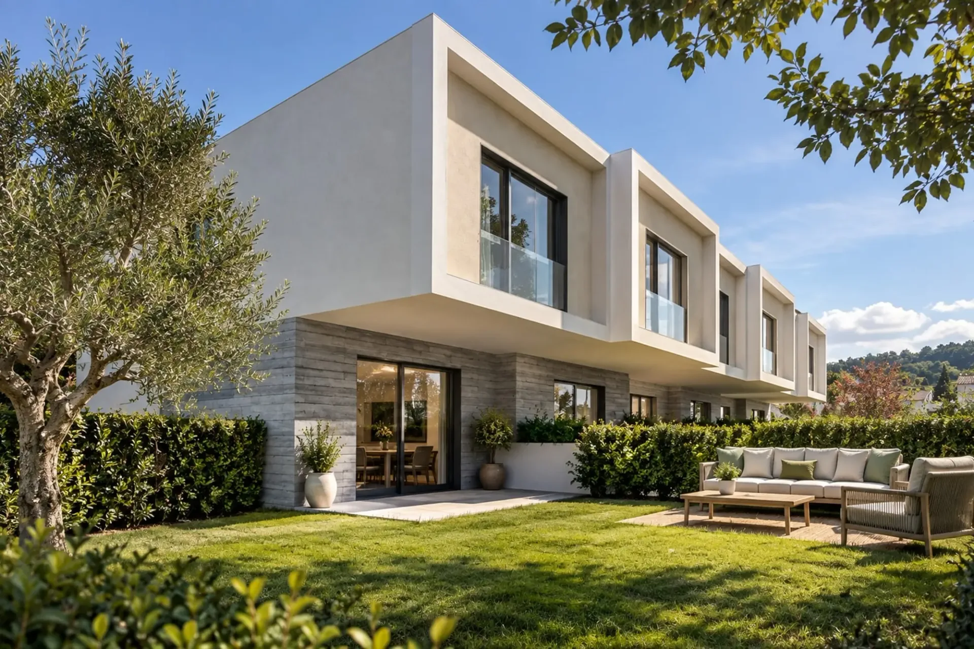 Nouvelle maison contiguë 4,5 avec jardin privé, terrasse et piscine