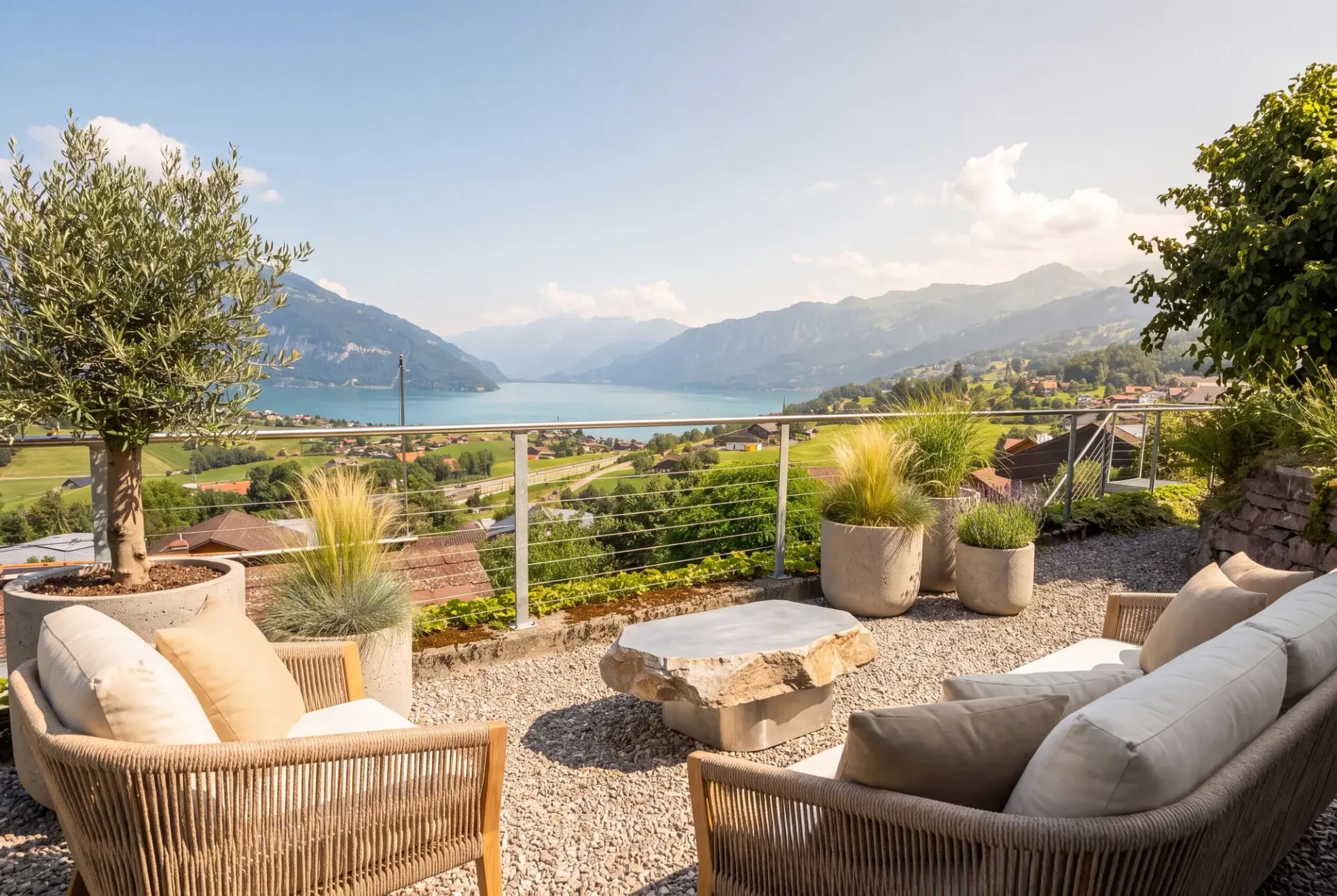 REIHENECKHAUS MIT SEE-/BERGSICHT, TERRASSE UND GARTENSITZPLATZ