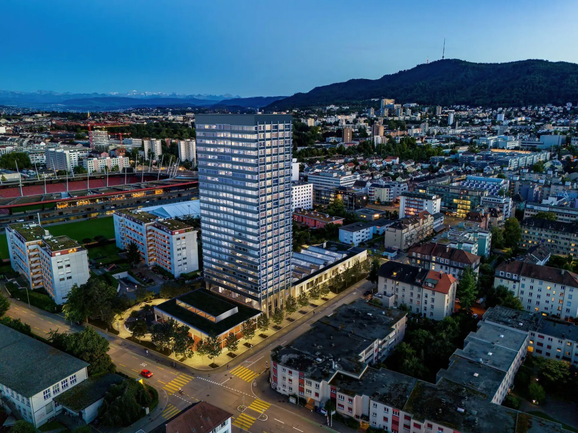 Above the roofs of Zurich 3.5-room apartment on the 17th floor